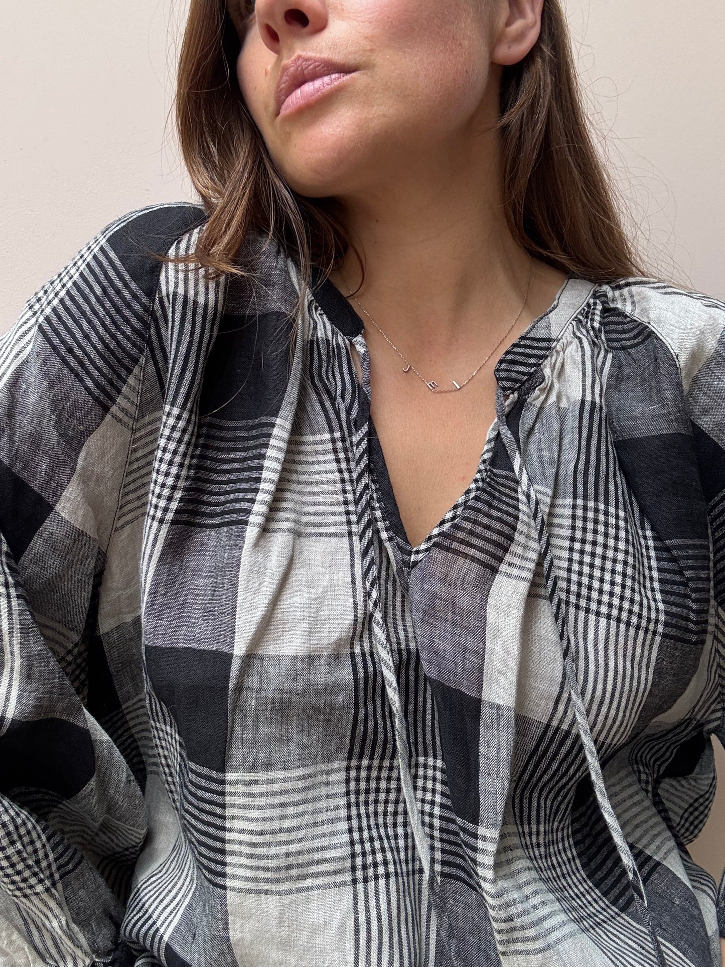 Check 100% linen puff sleeve top BNWT size 16/18