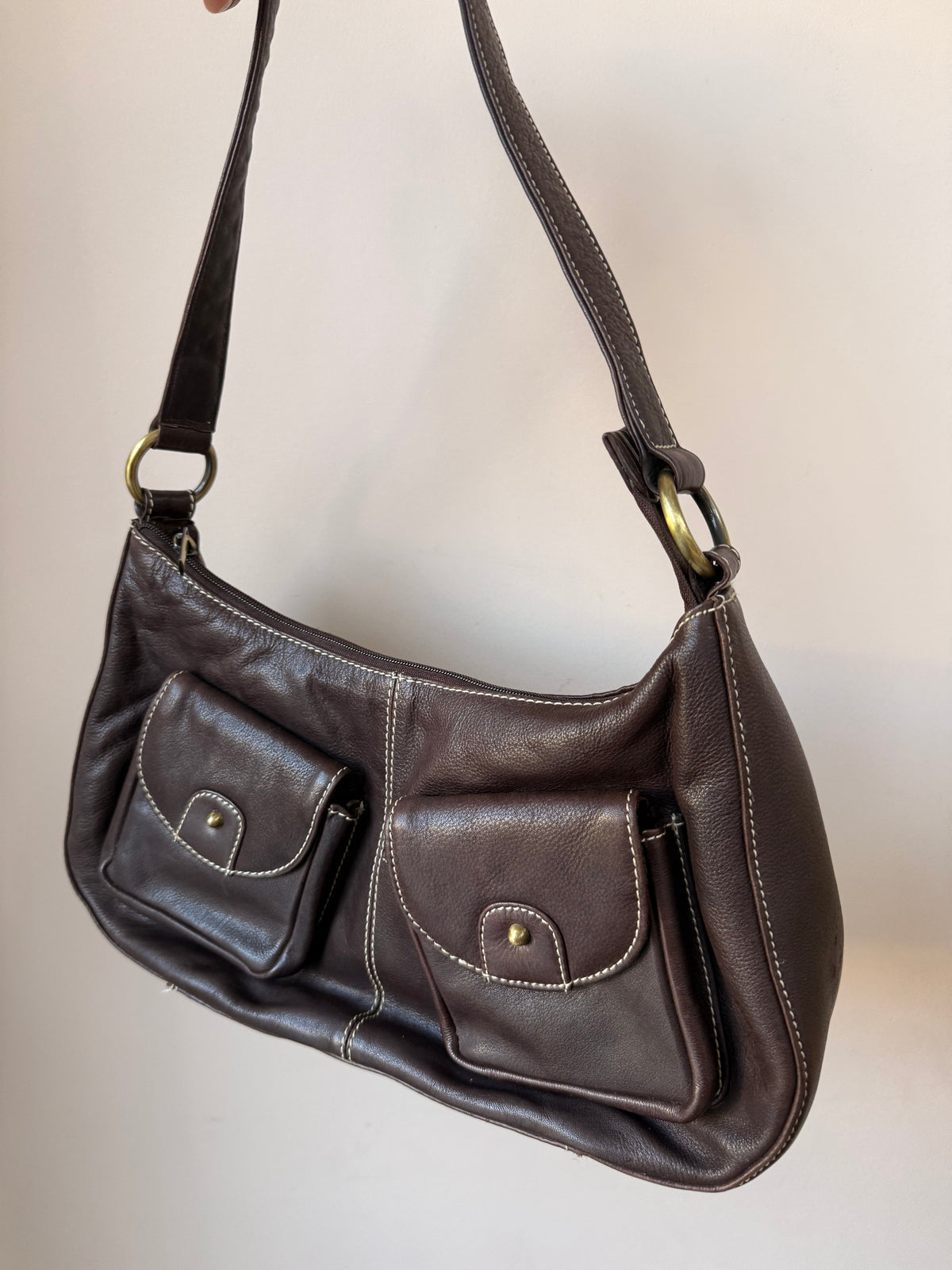 Chocolate brown leather shoulder bag