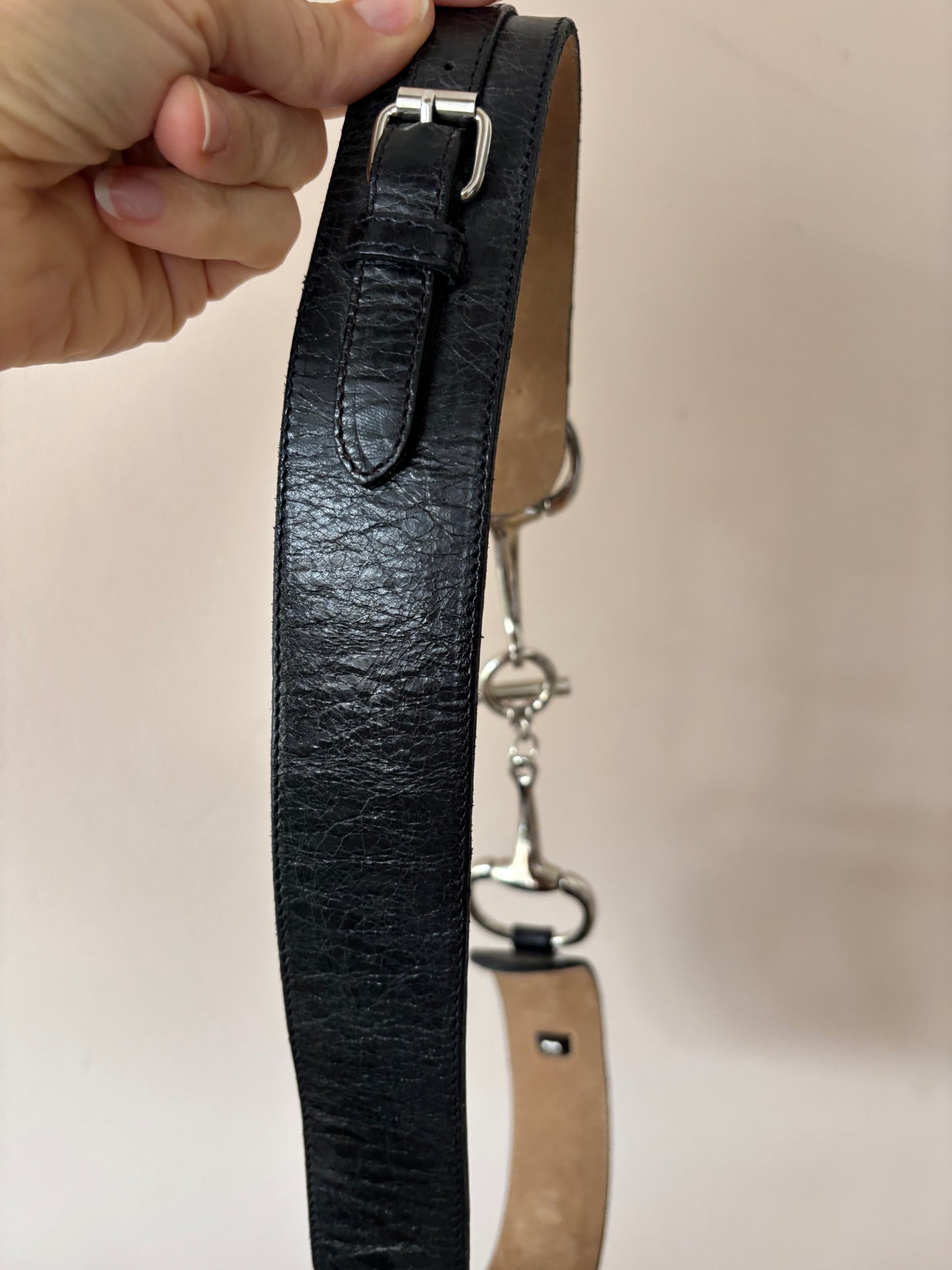 Vintage leather belt with silver buckle size Medium