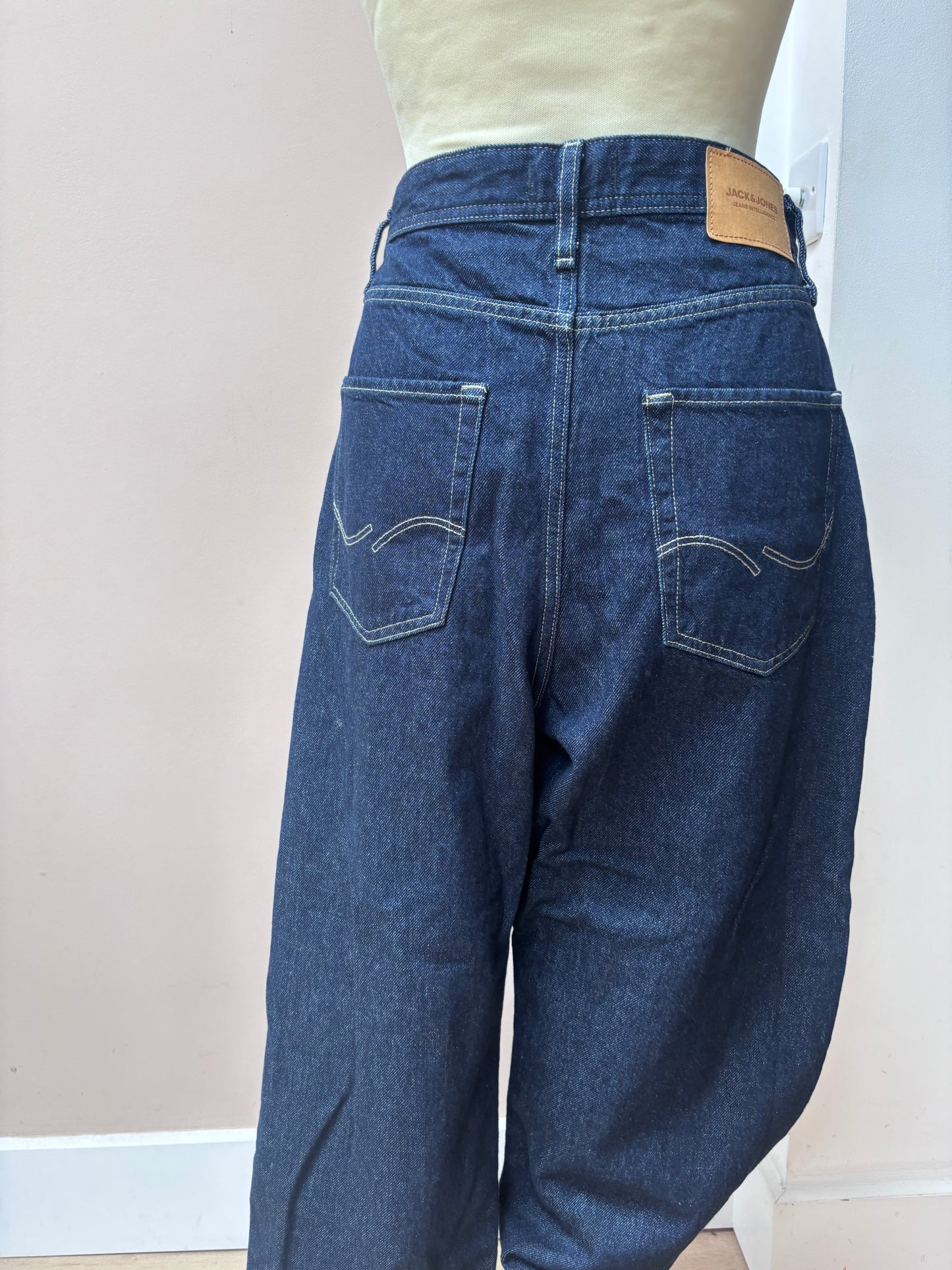 Dark blue 100% cotton wide leg jeans size 12