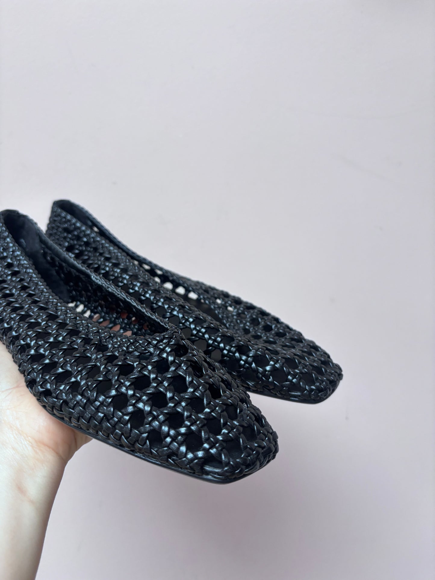 Black woven flats size 5