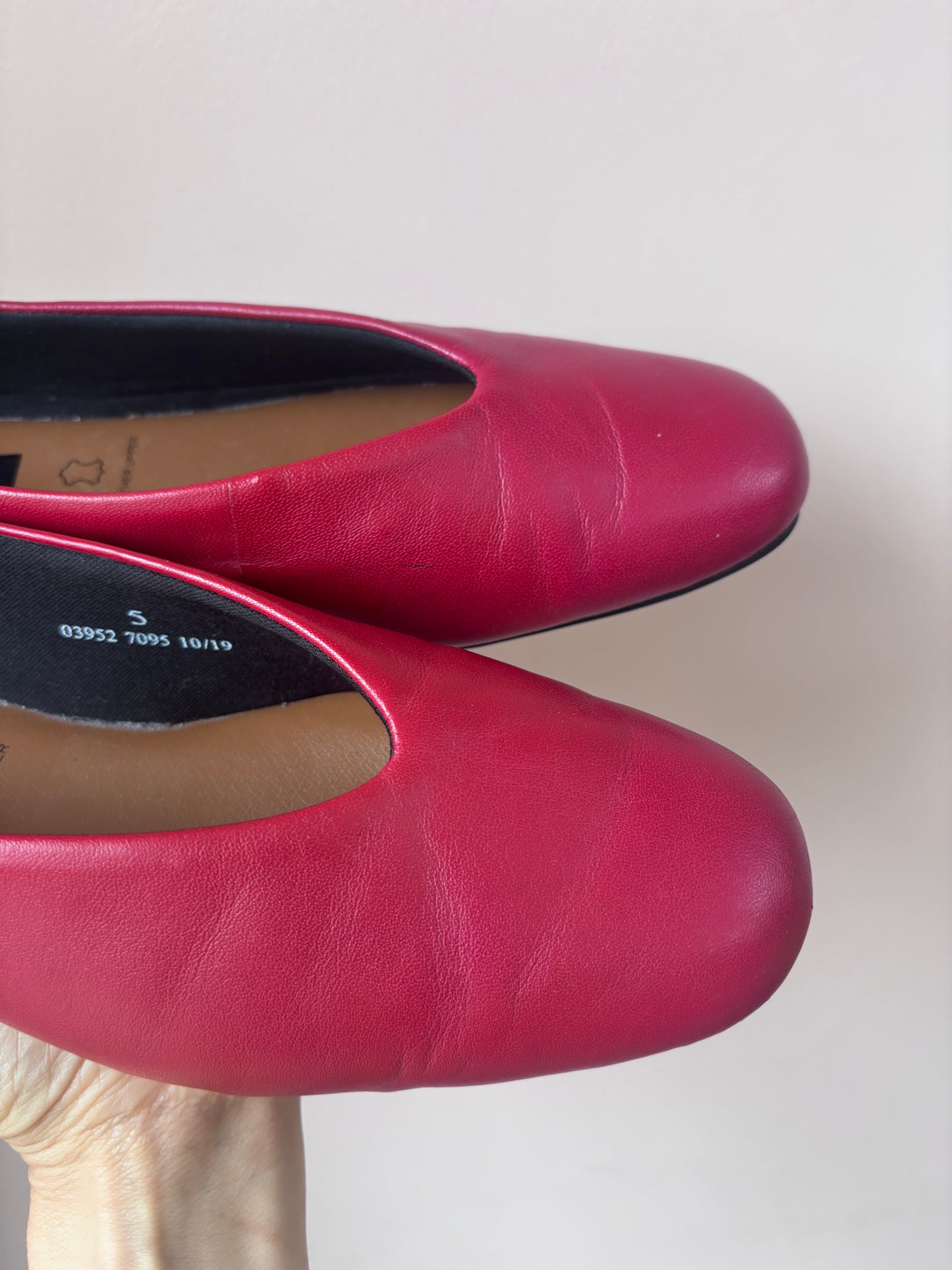 Red leather ballet flats size UK5