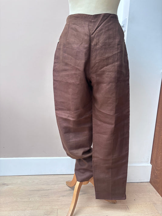 Vintage brown 100% linen trousers size 10