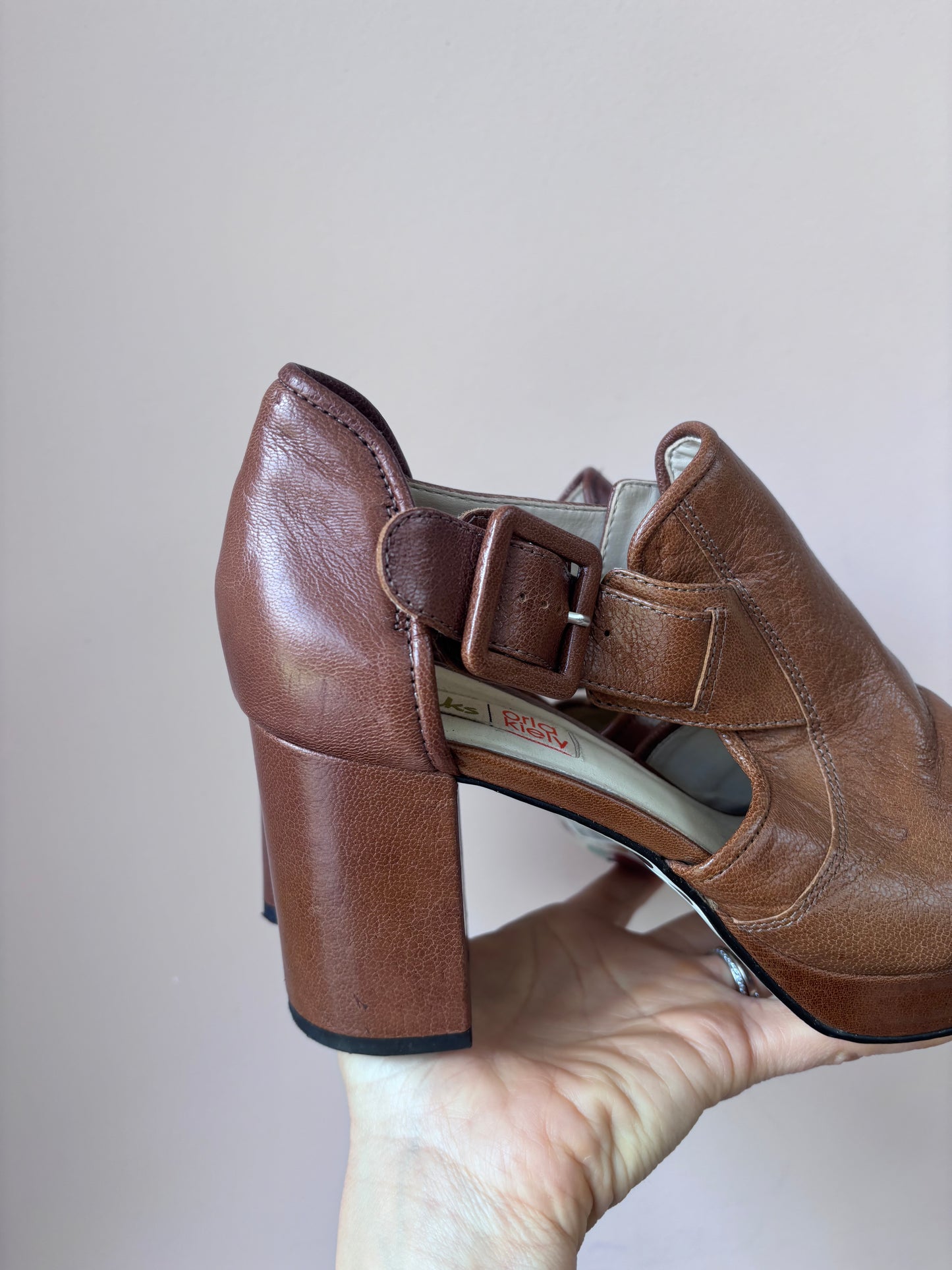 Clarks Orla Kiely brown leather heels size UK5