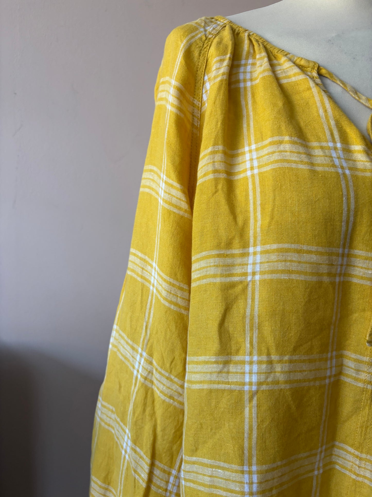 Yellow check 100% linen top size 20