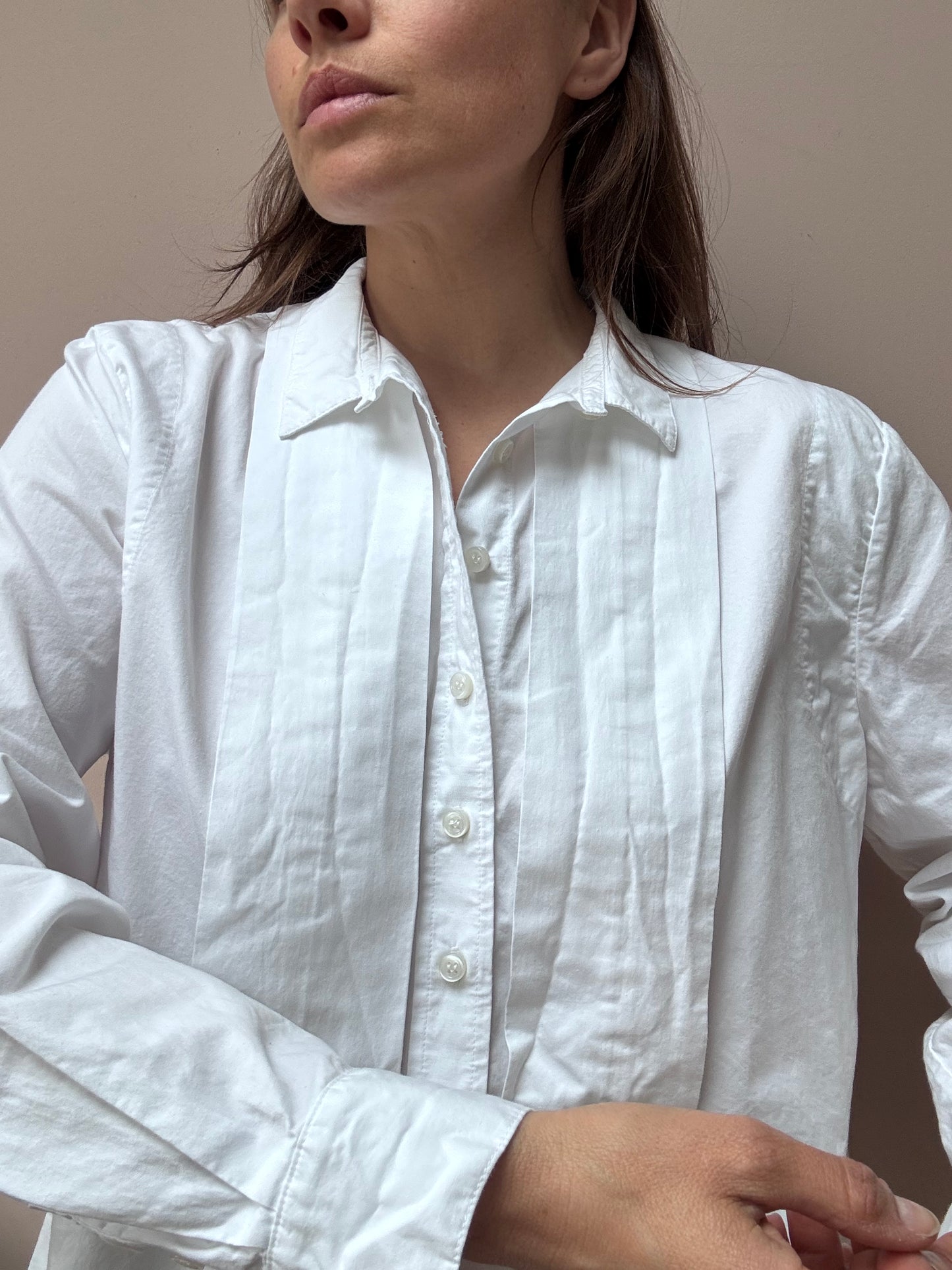 Toast white cotton shirt with detailing on bib size18