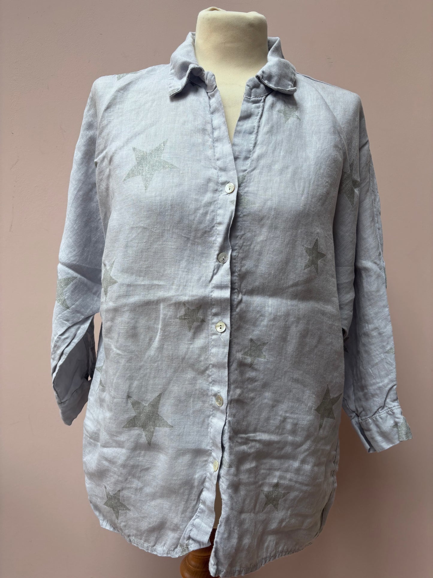 Pale grey 100% linen star shirt size 10