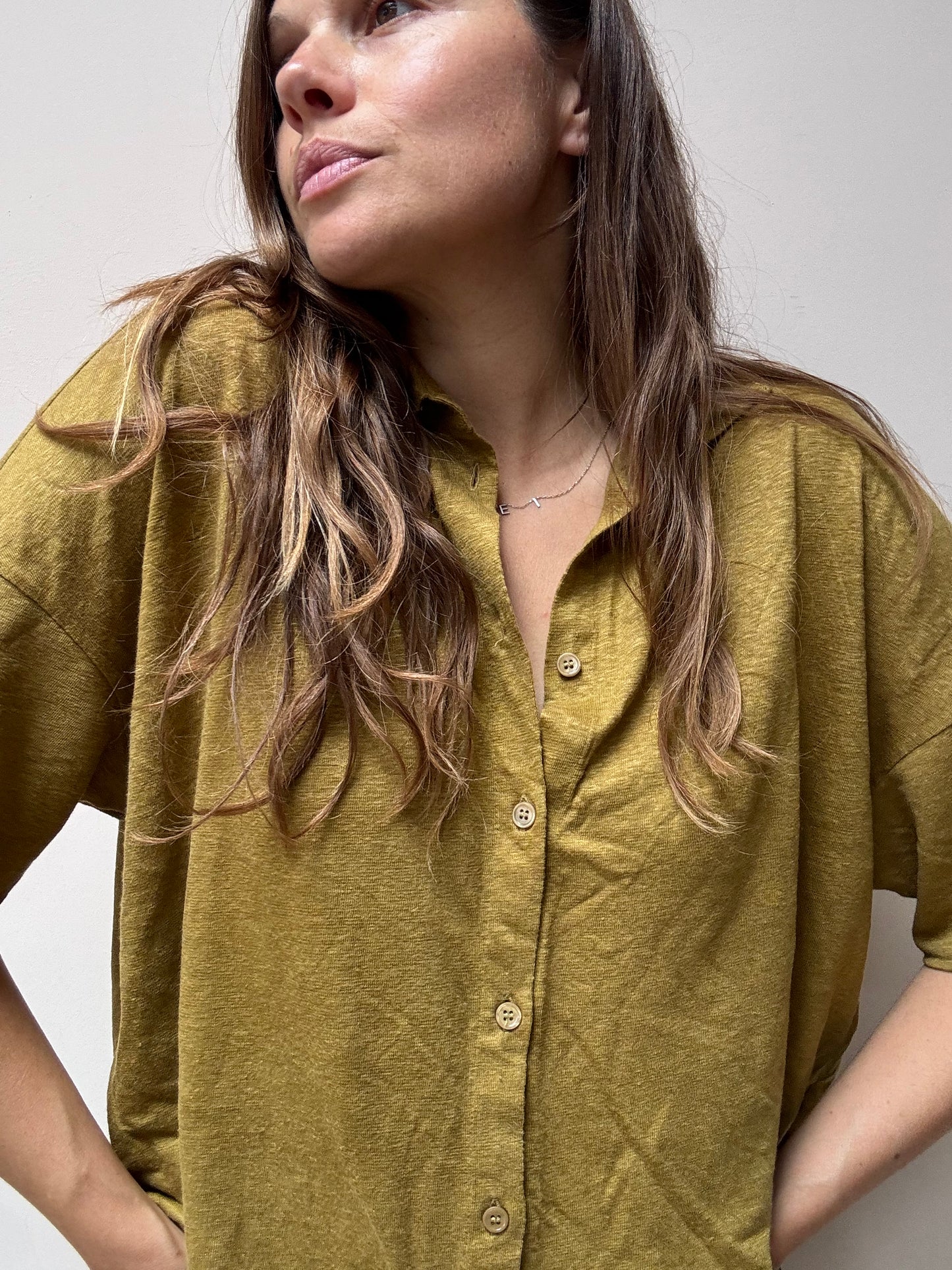 Moss green linen top size 12/14