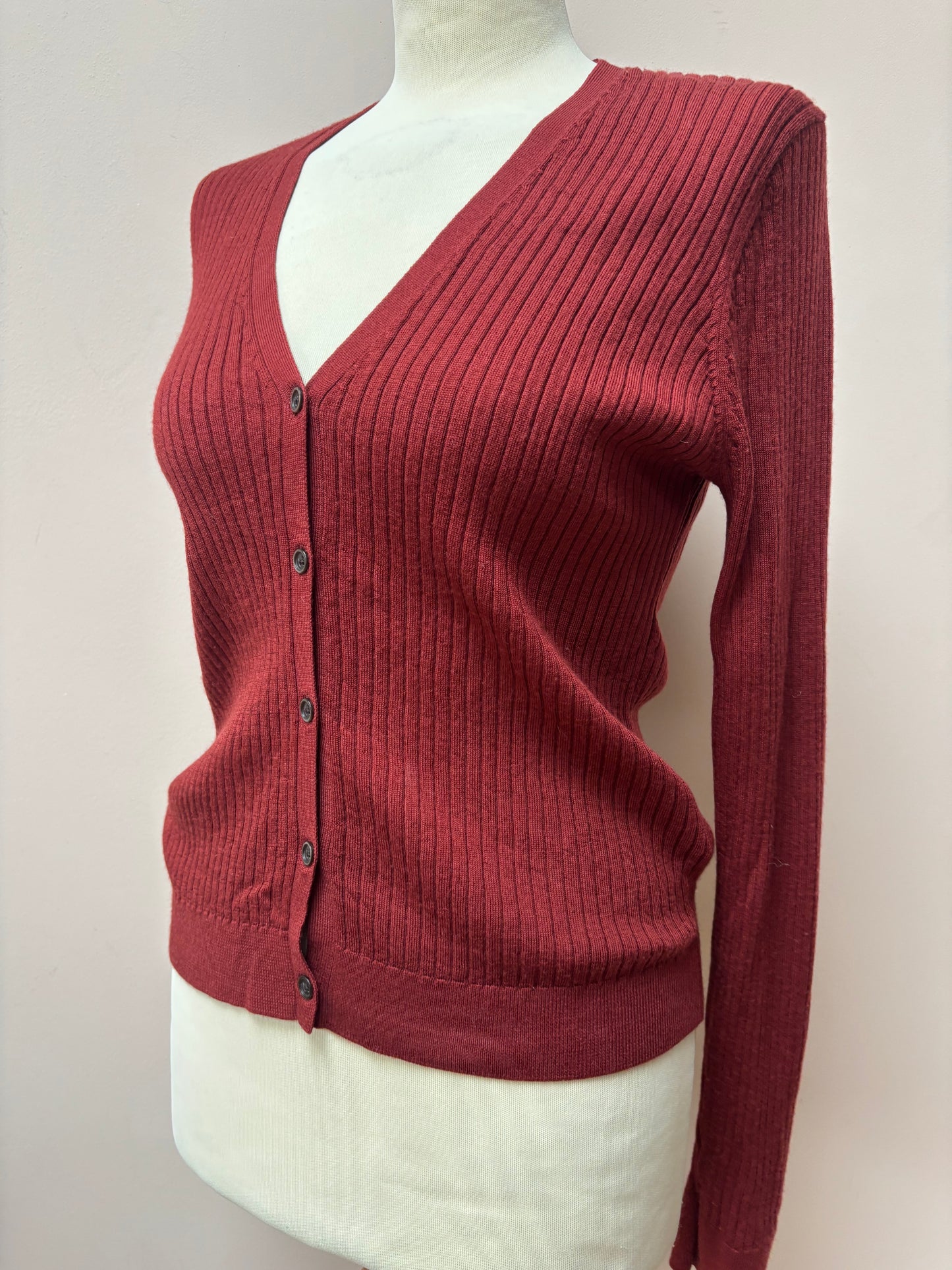 Burgundy 100% wool cardigan size 12