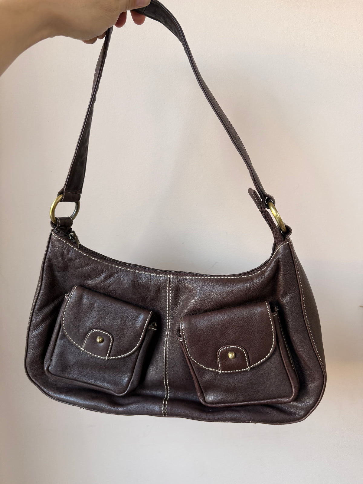 Chocolate brown leather shoulder bag