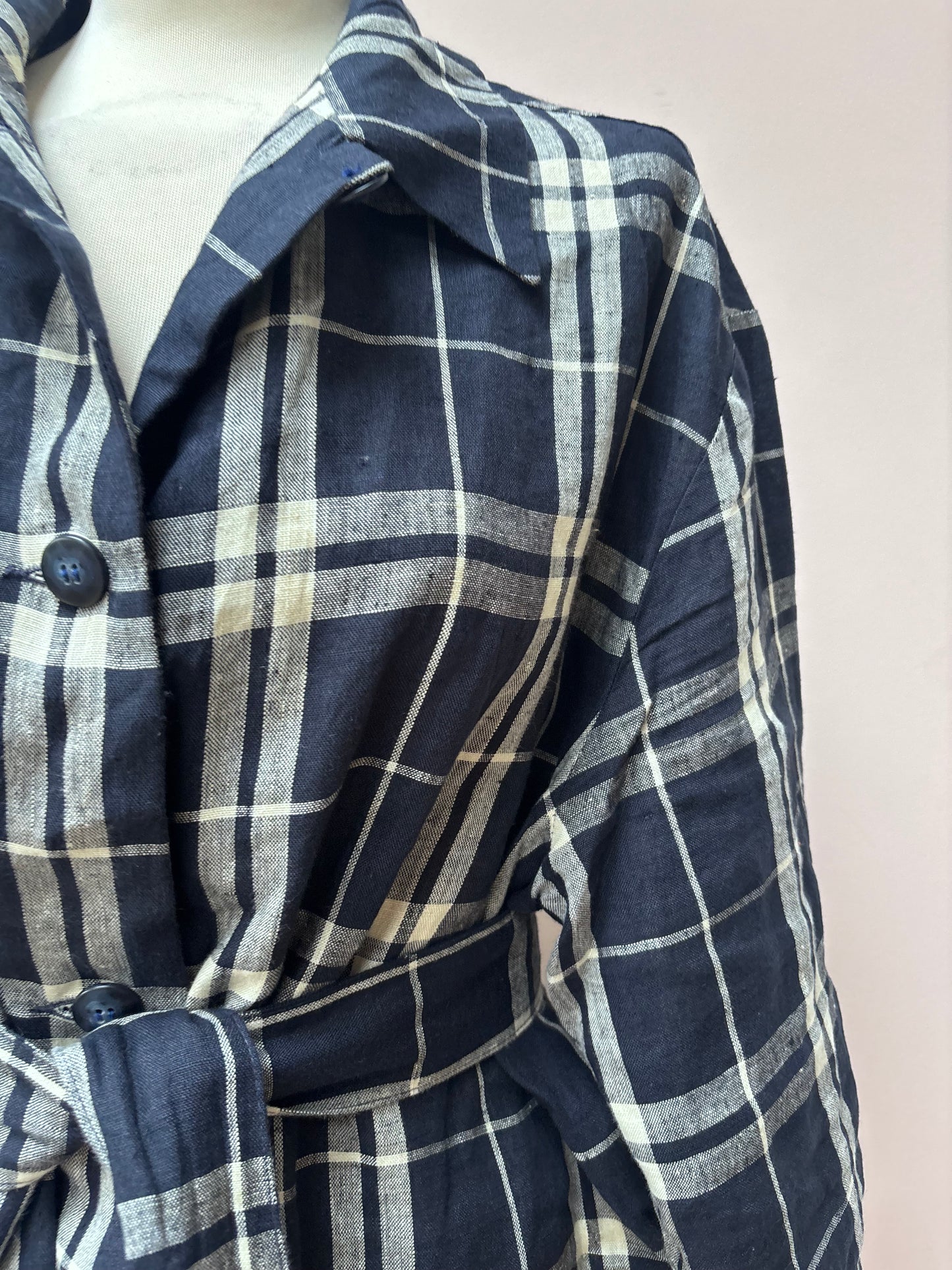 Vintage 100% linen check belted shirt jacket size 14/16