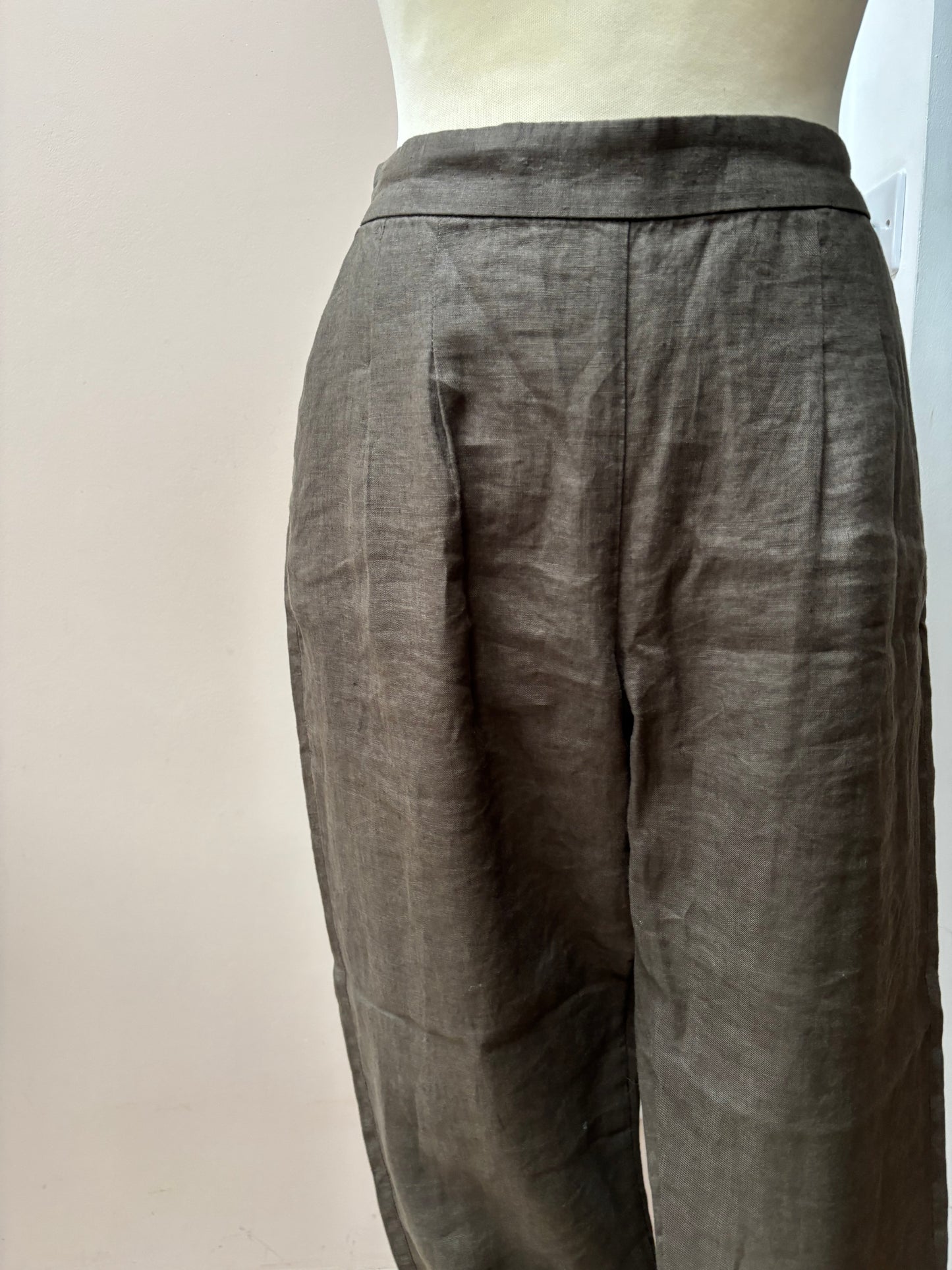 Khaki 100% linen trousers size 12