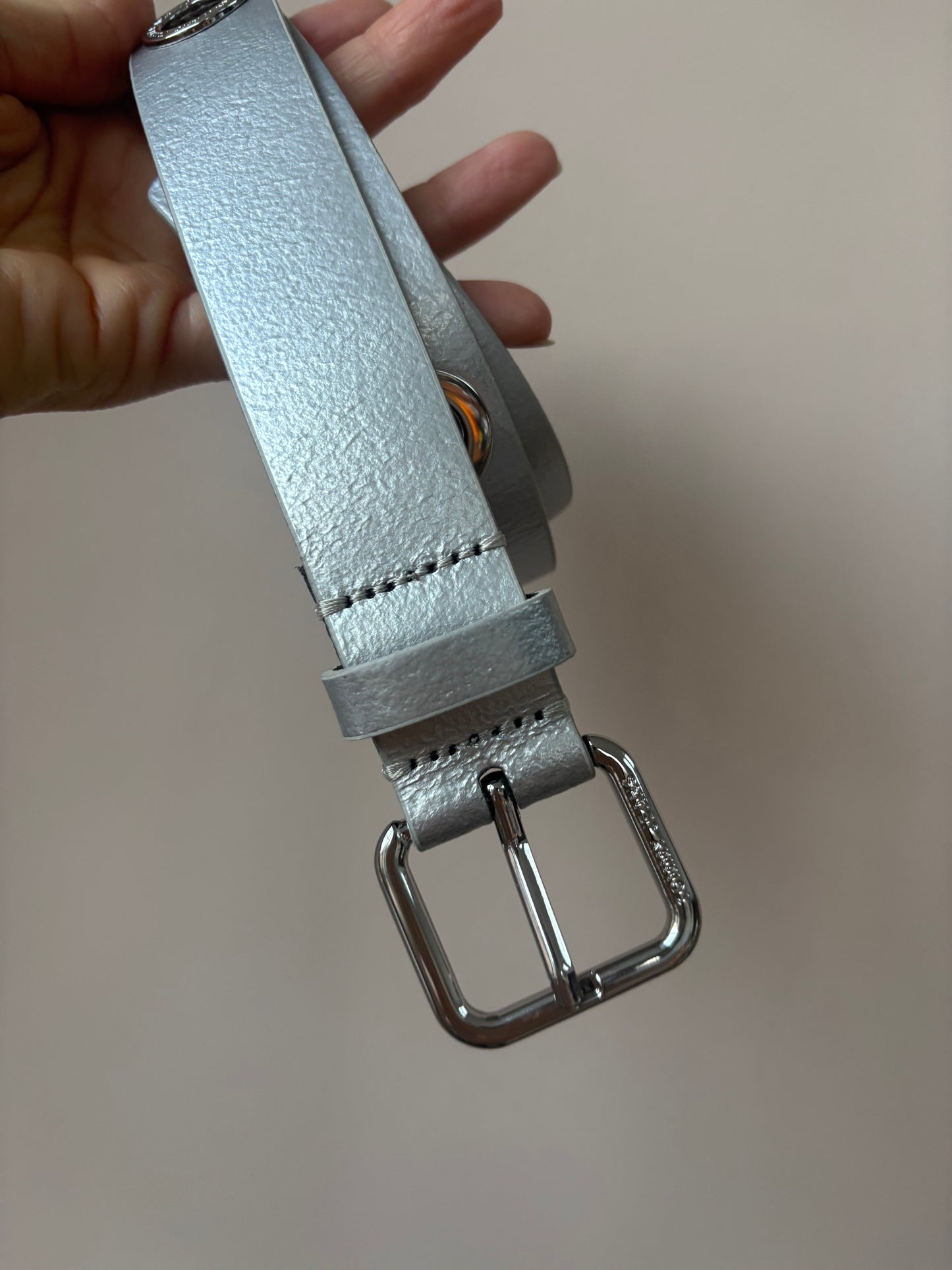 Tommy Jeans Silver leather belt with holes size Small