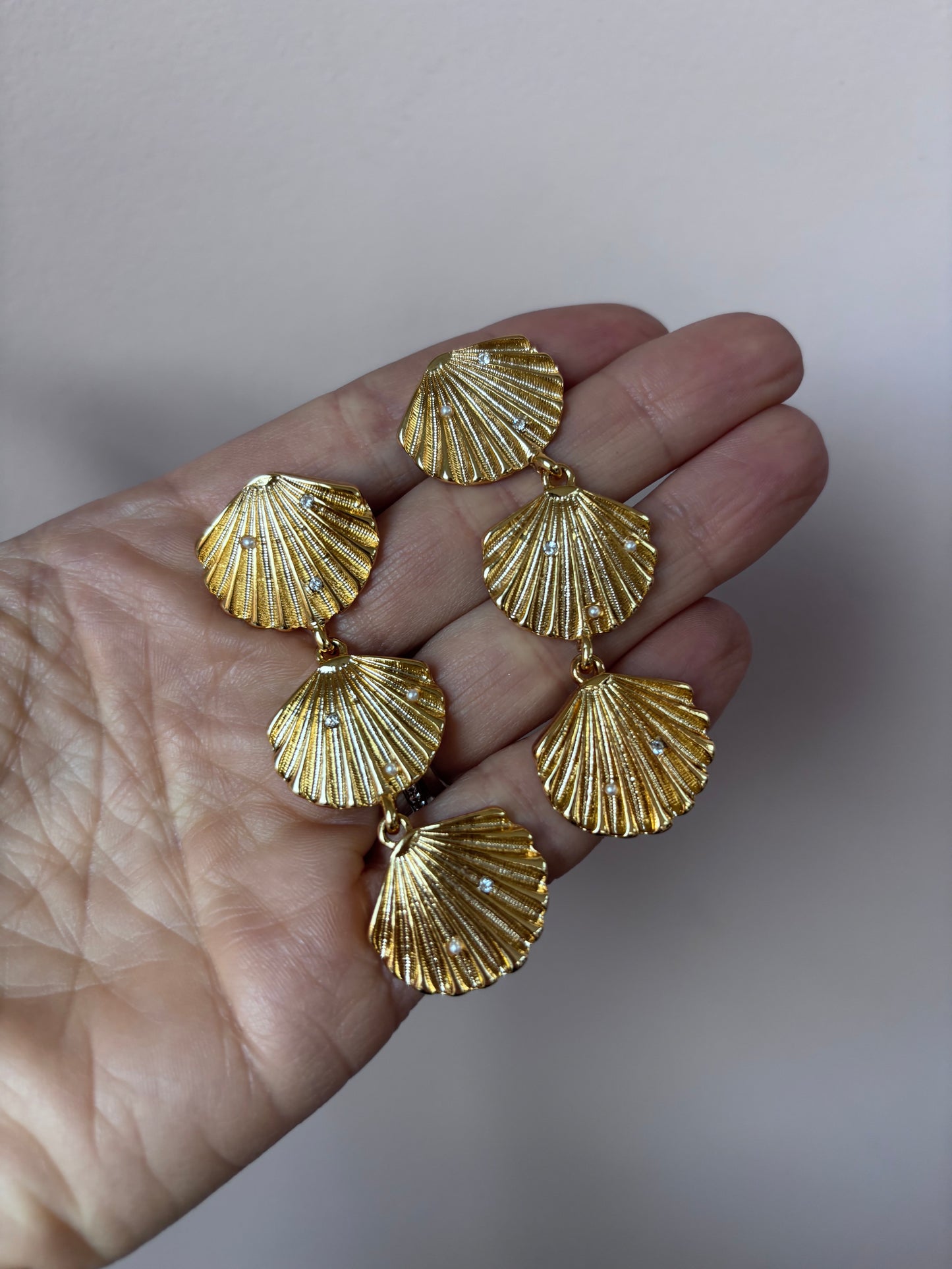 Gold three shell earrings