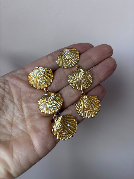 Gold three shell earrings