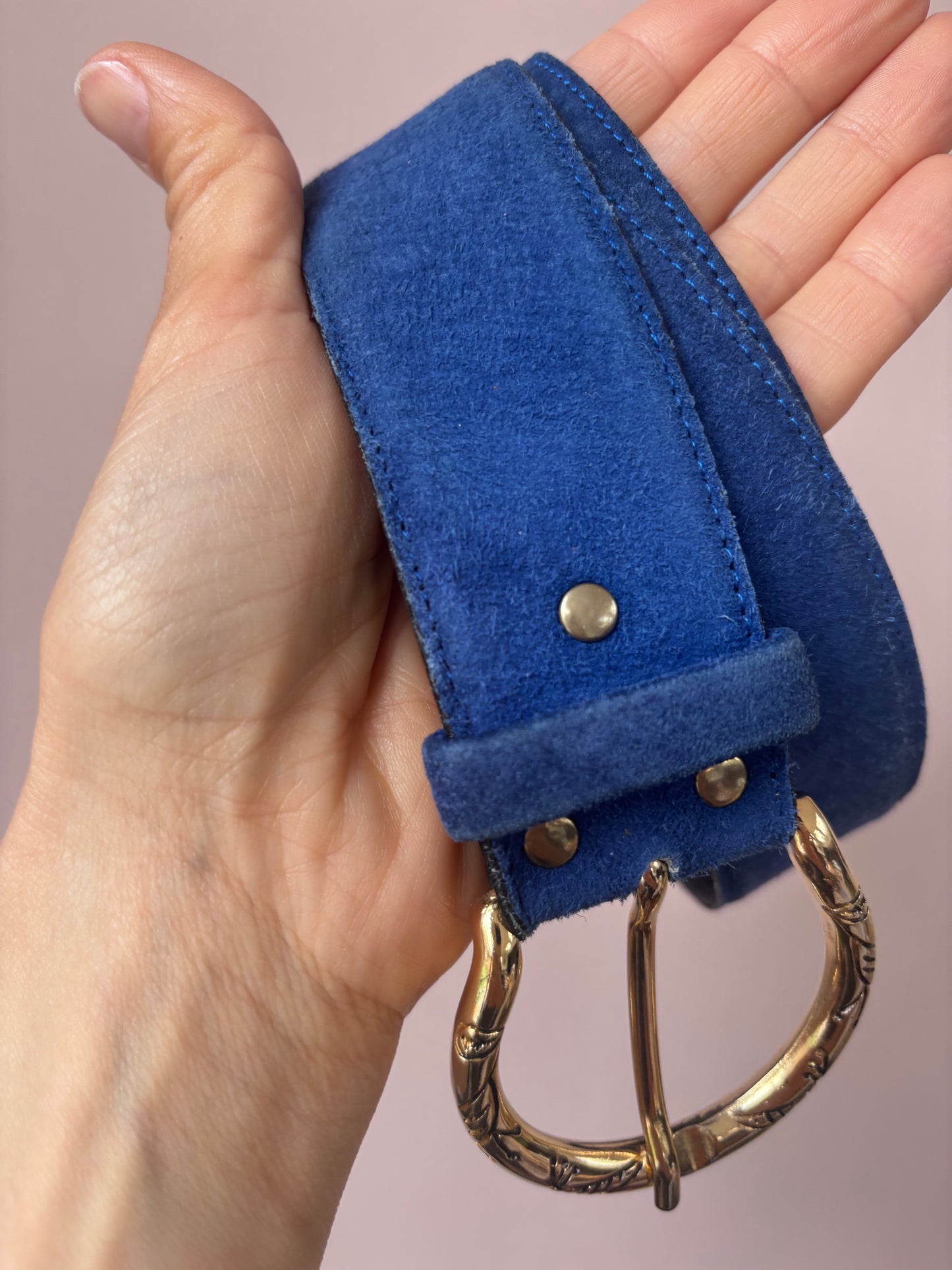 Vintage cobalt blue suede belt size S/M