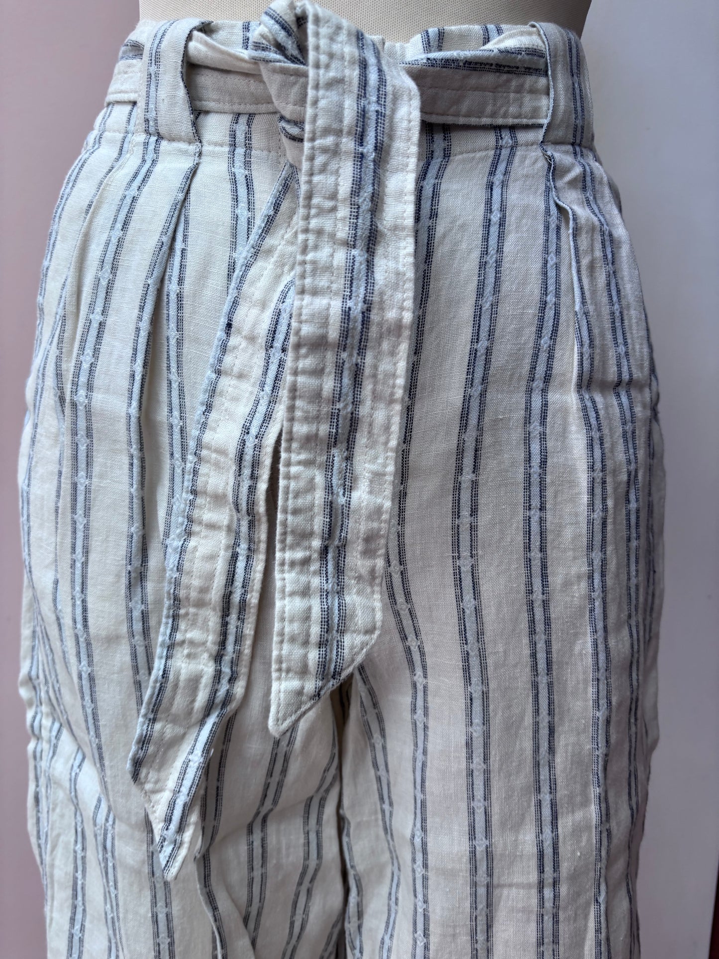 100% linen cropped wide leg trousers size UK8
