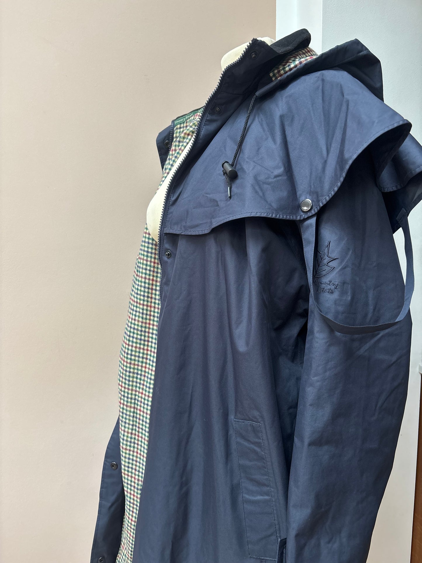 Vintage long navy waterproof jacket size 12/14