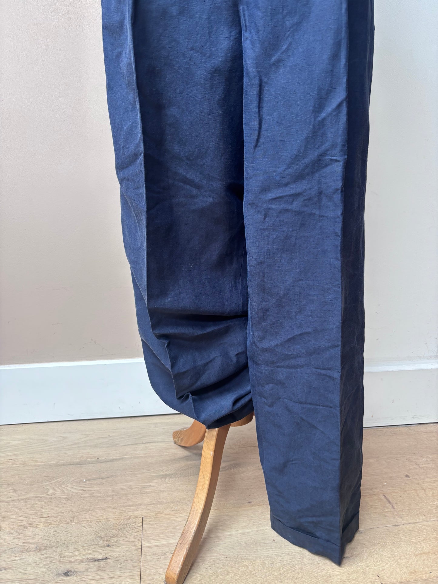 Vintage blue linen and silk mix tapered trousers size 14/16
