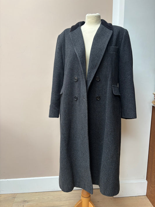 Charcoal grey wool coat velvet collar size 12