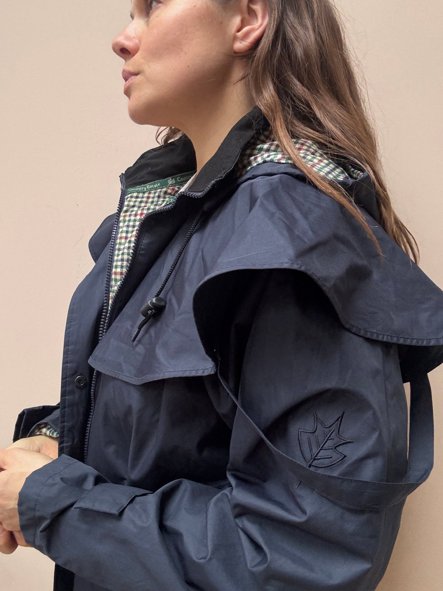 Vintage long navy waterproof jacket size 12/14