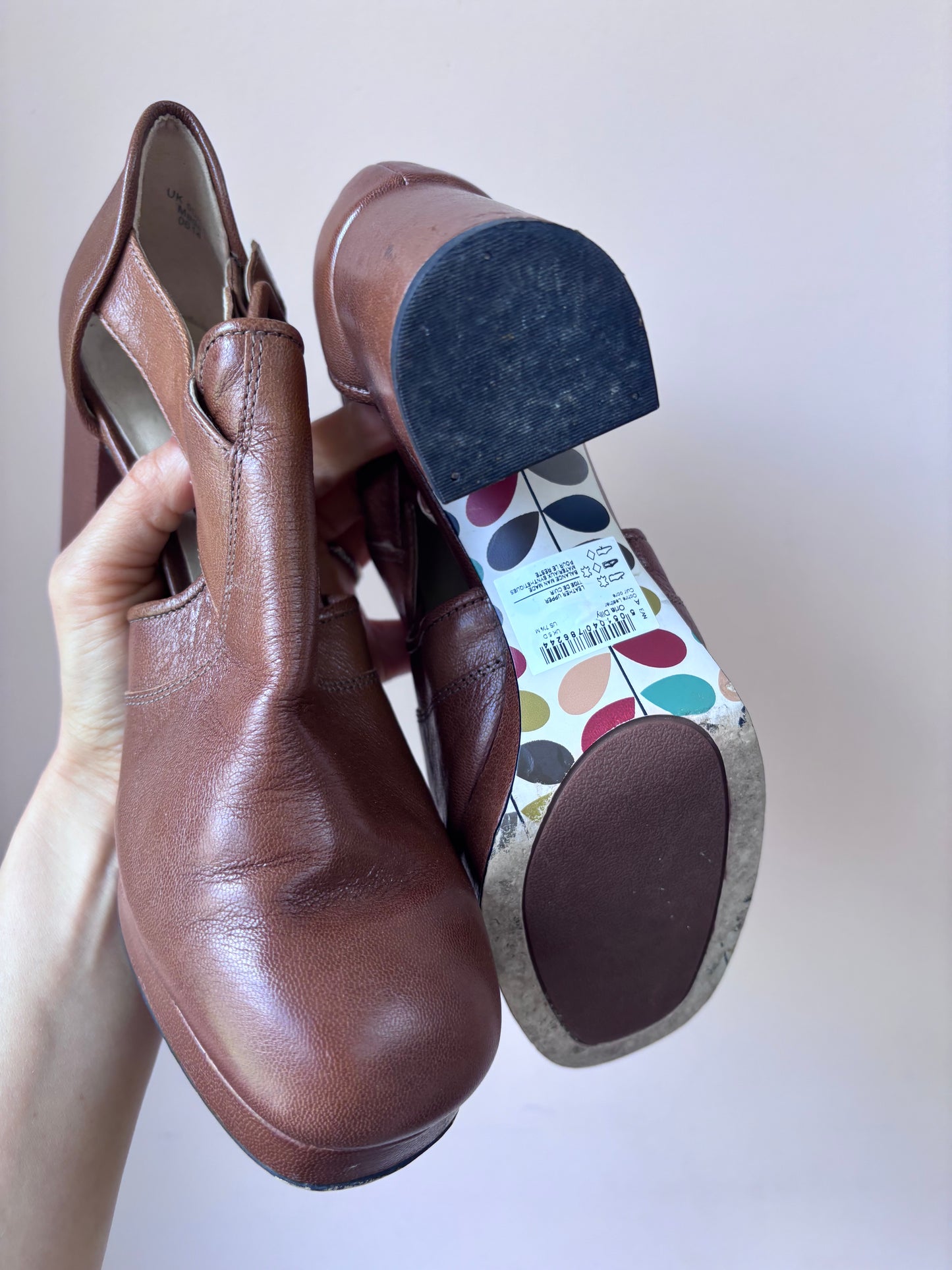 Clarks Orla Kiely brown leather heels size UK5