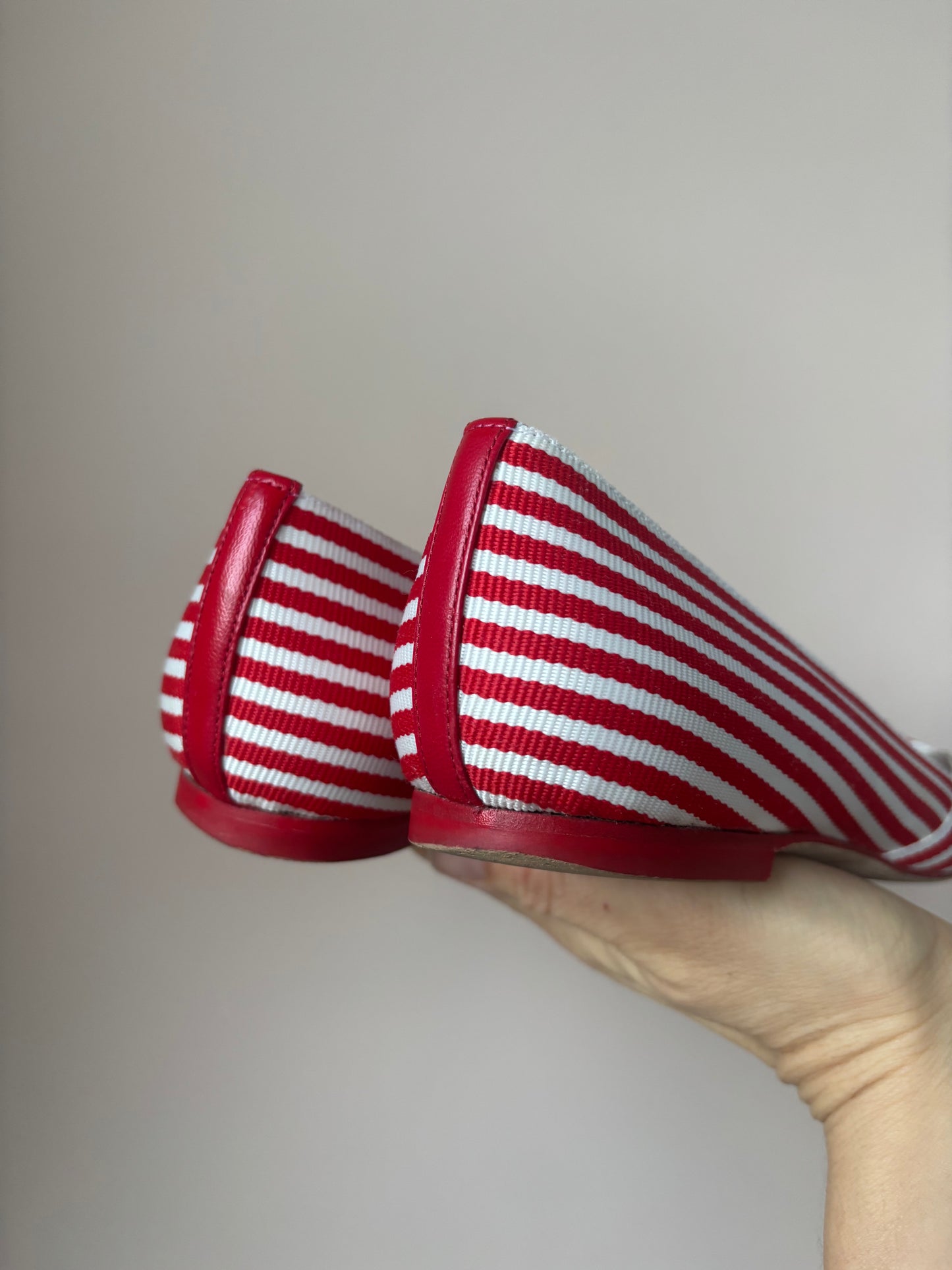 Red white striped flat shoes size 38.5