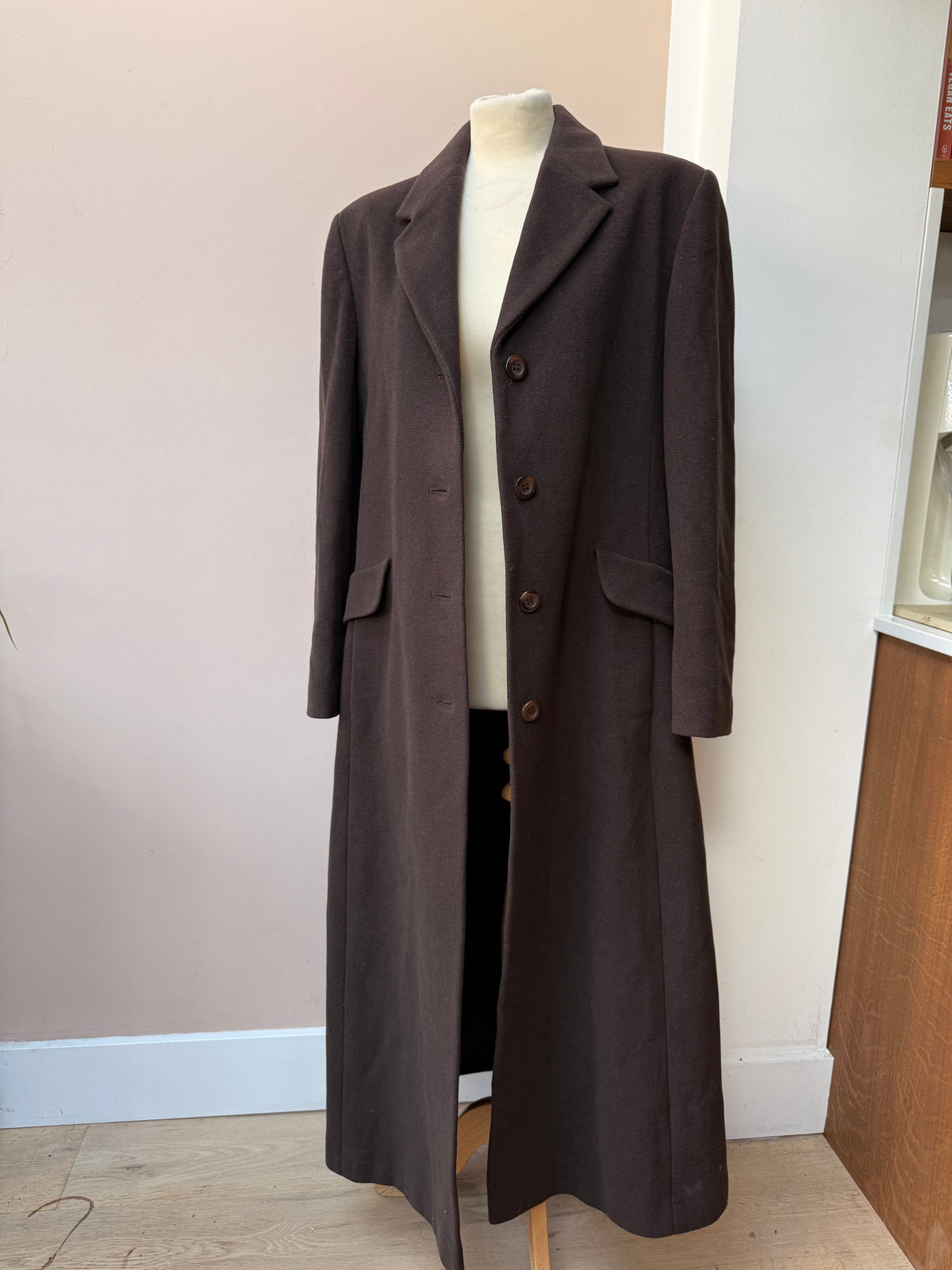 Vintage chocolate brown wool long coat size 12
