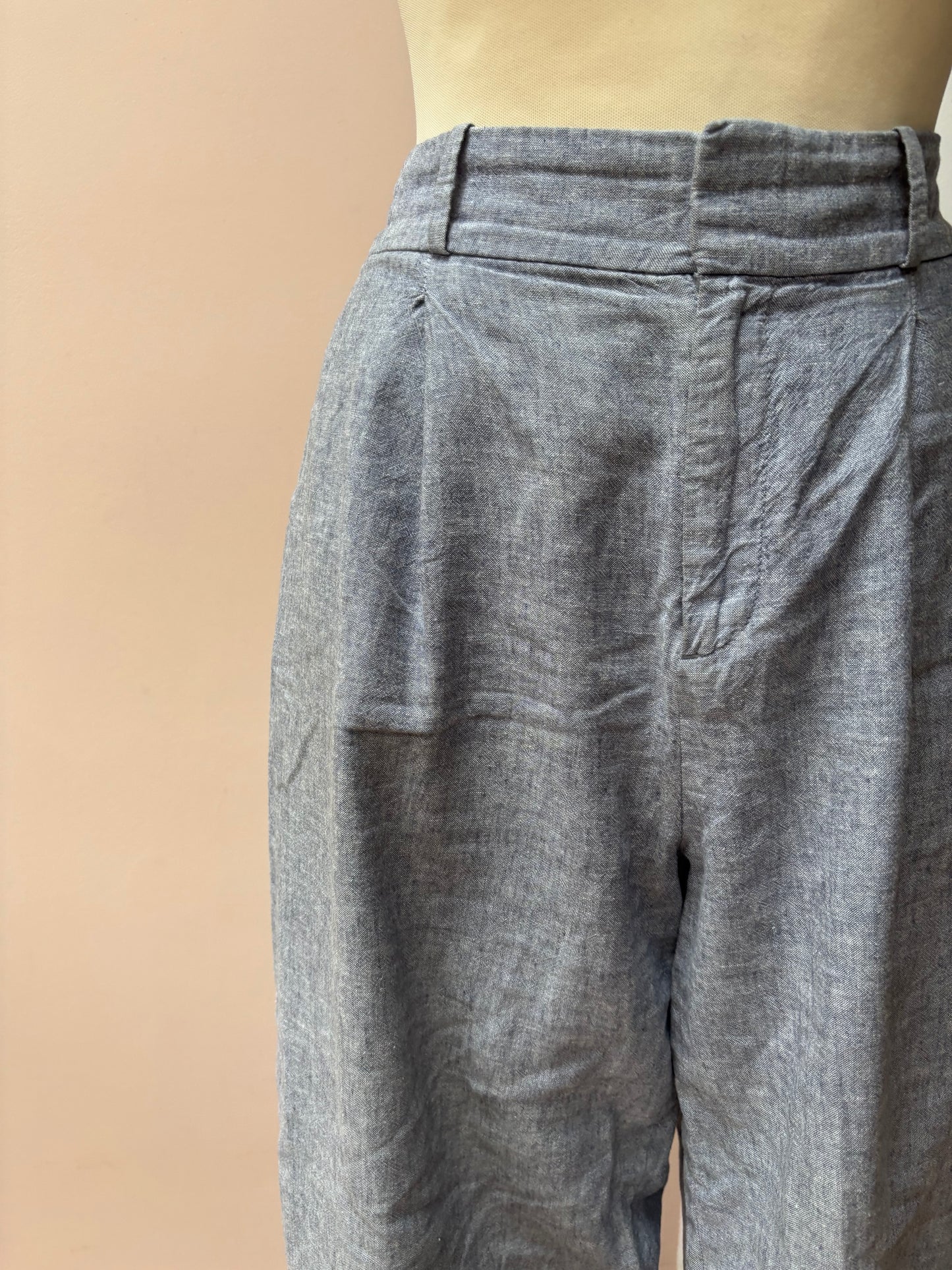 Blue 100% linen wide leg trousers size 10