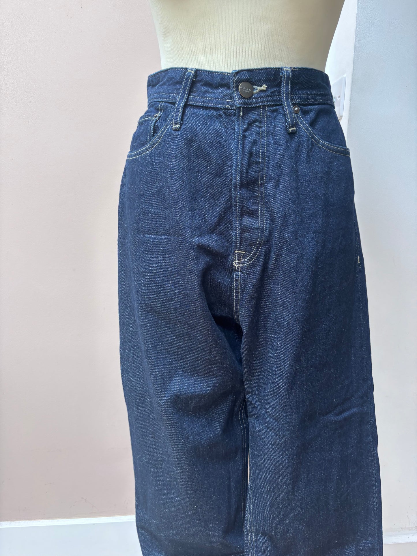 Dark blue 100% cotton wide leg jeans size 12