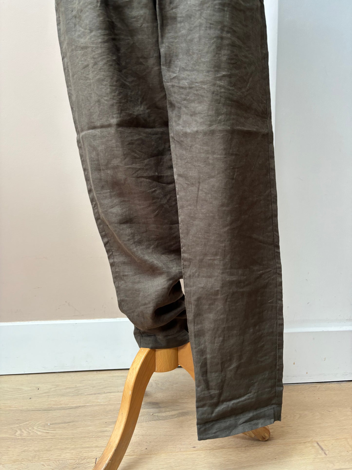 Khaki 100% linen trousers size 12