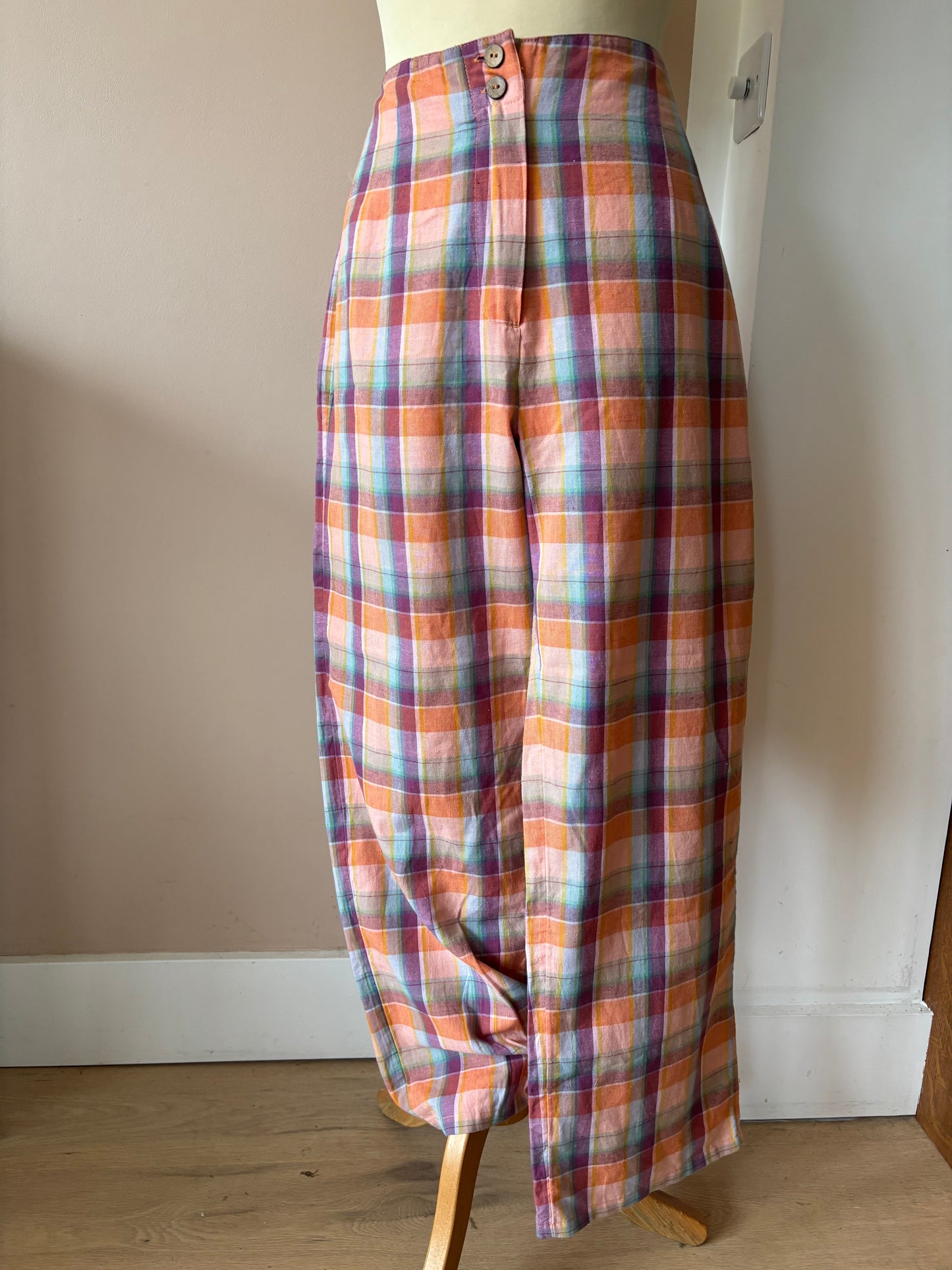 Linen cotton mix check trousers size 12/14