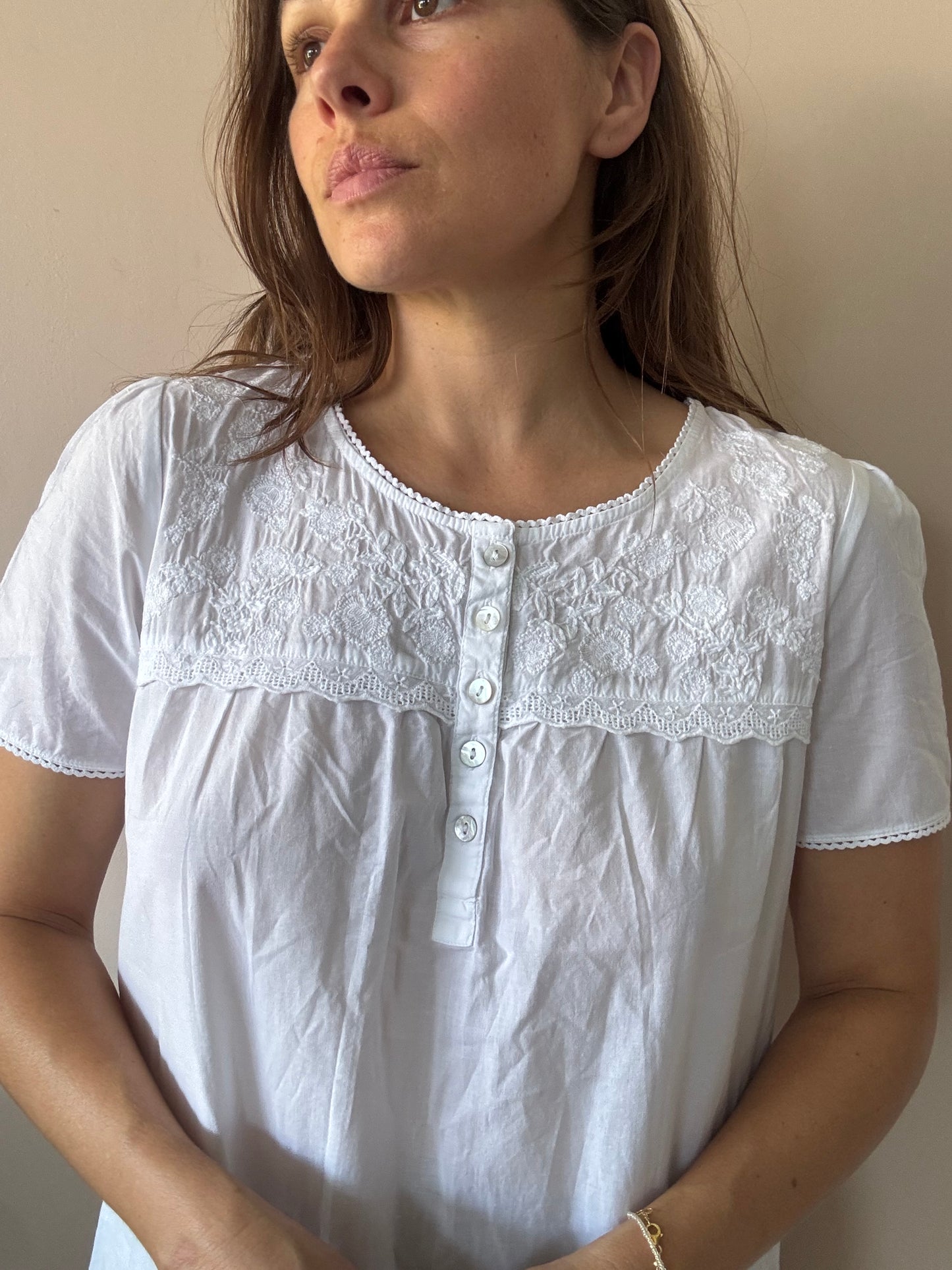 White 100% cotton long nightdress size Small