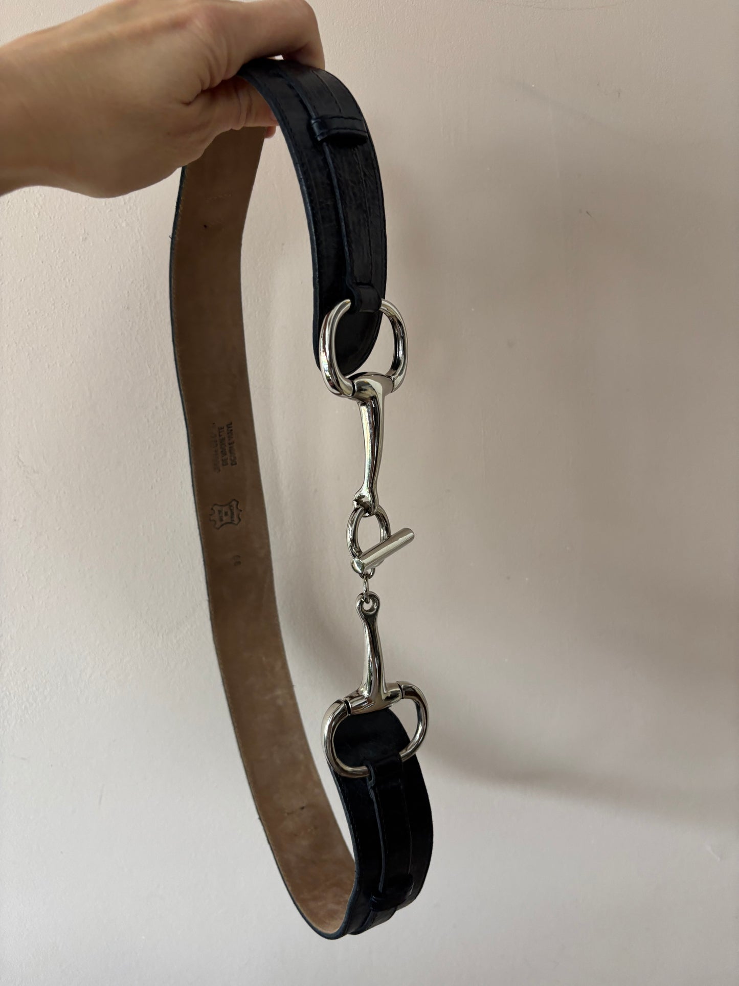 Vintage leather belt with silver buckle size Medium