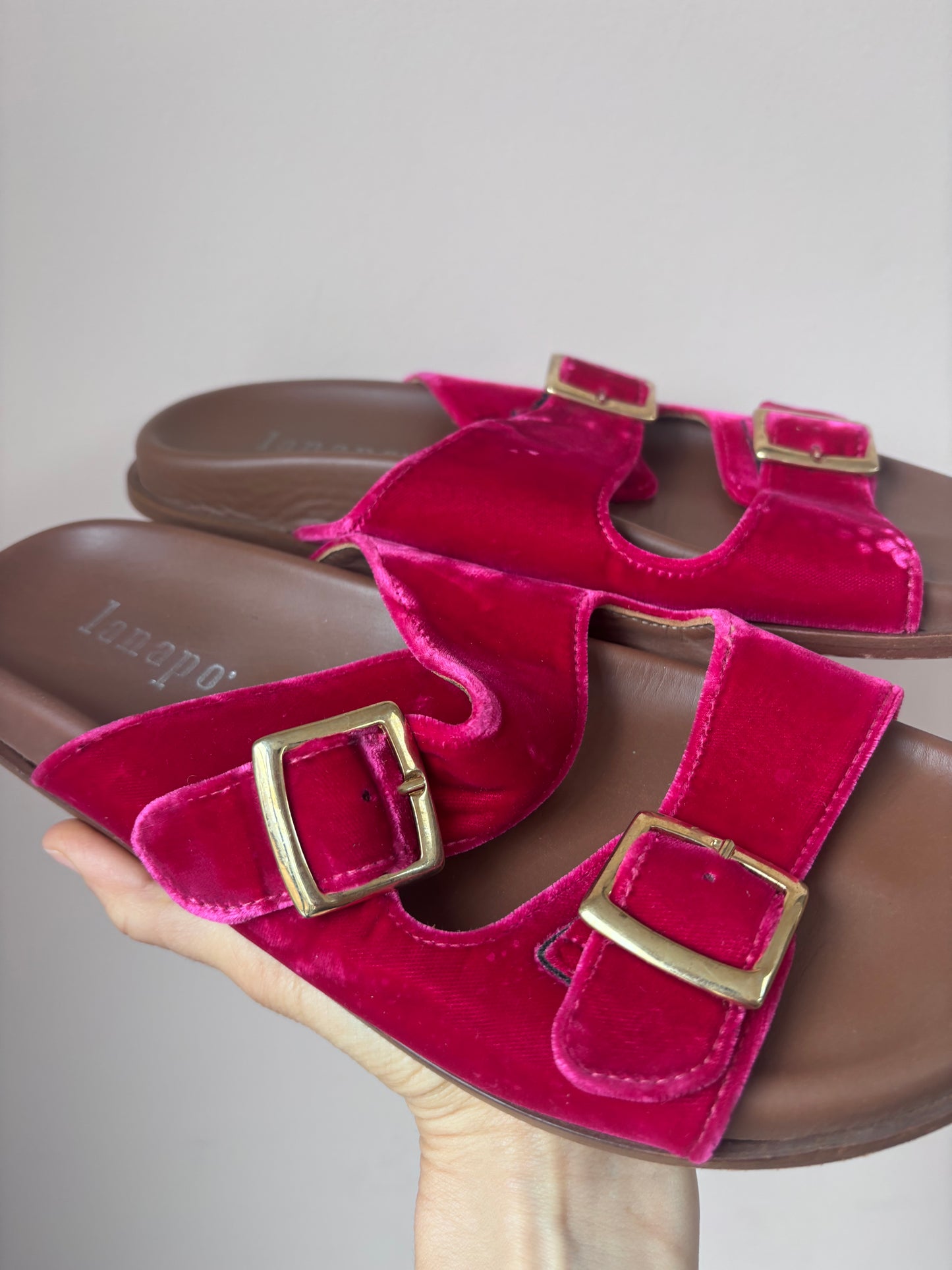 Pink velvet Lanapo sandals size UK5