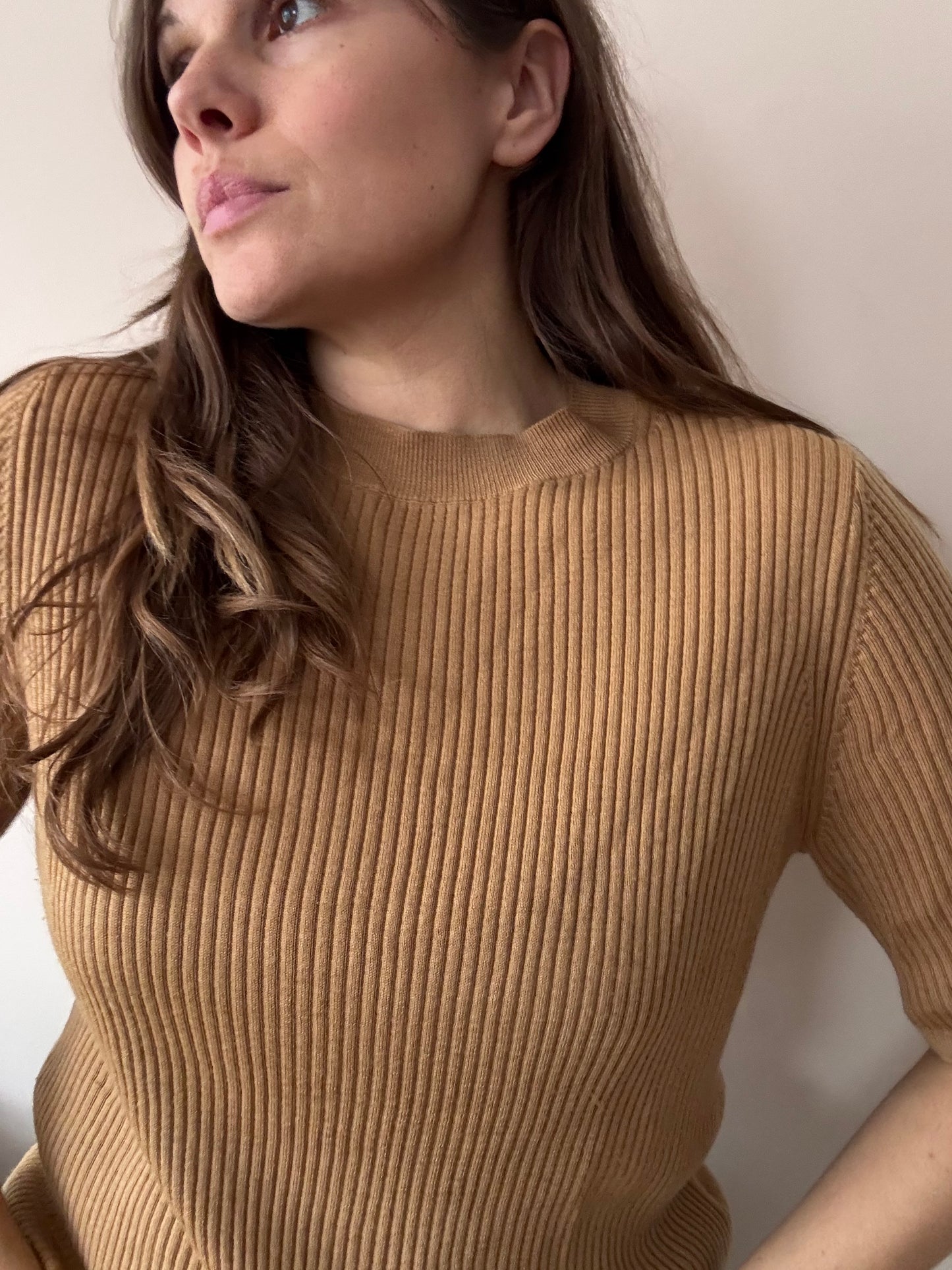 Caramel ribbed wool top size 14