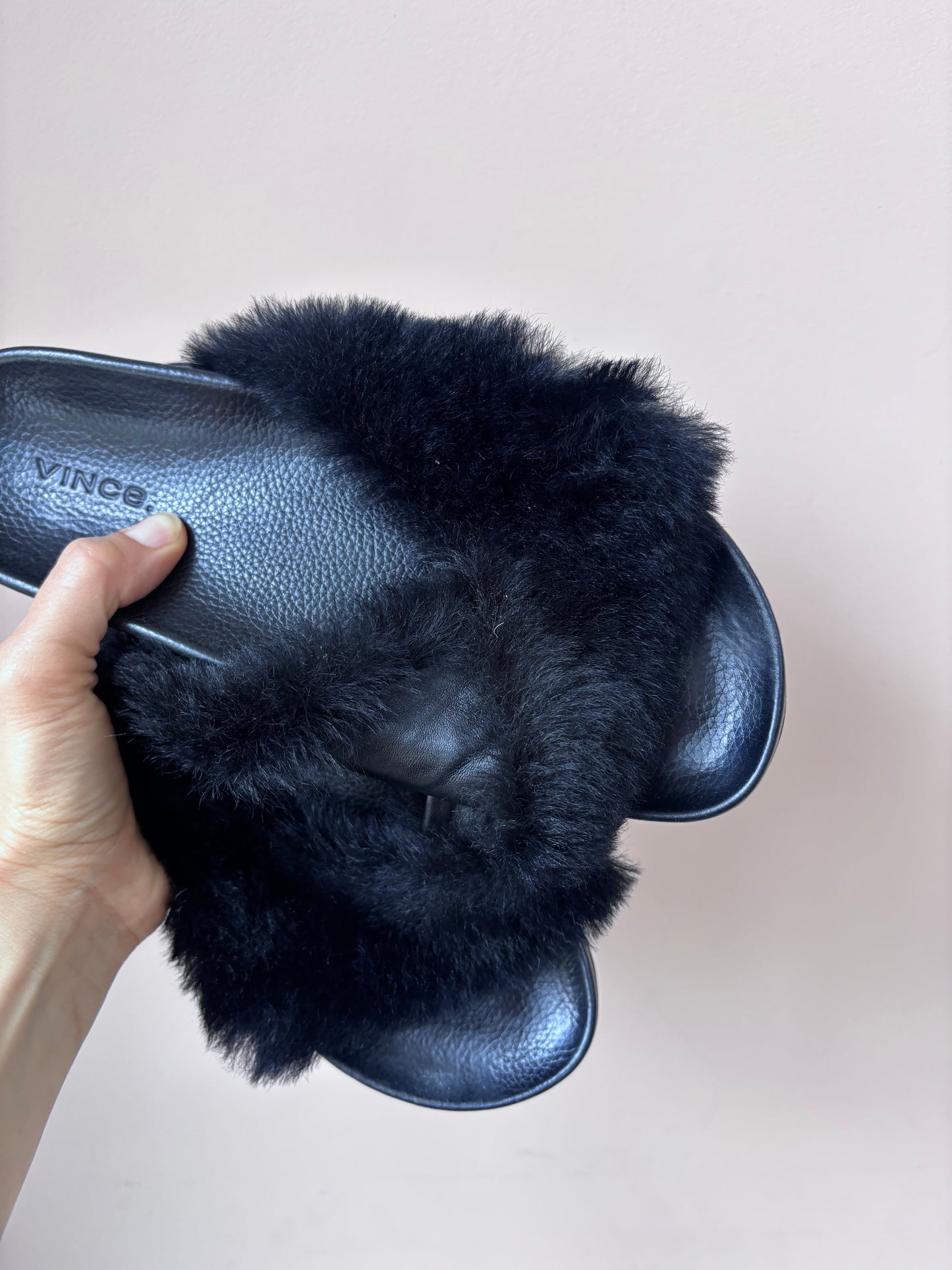 Vince black leather and shearling flats size UK4.5