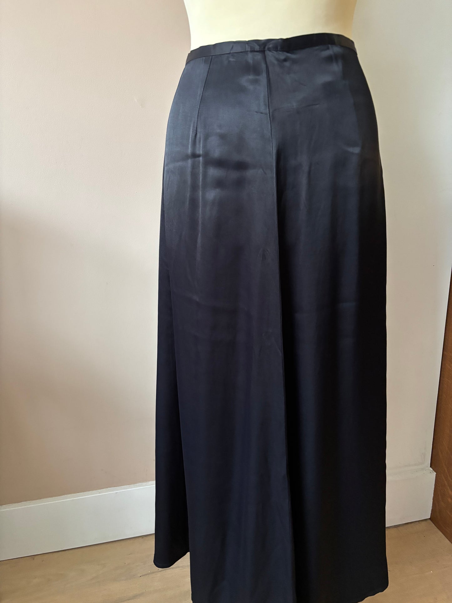 Black satin style long skirt size 10