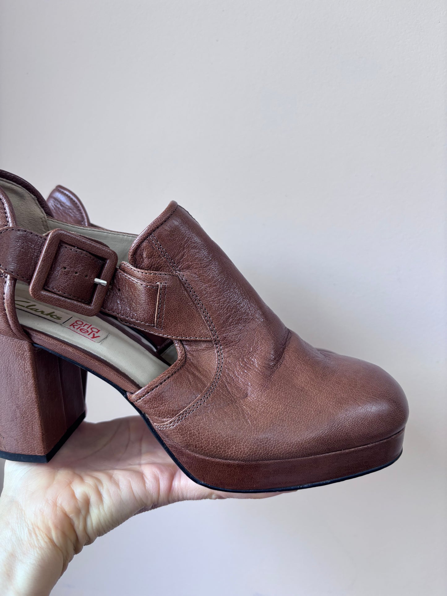 Clarks Orla Kiely brown leather heels size UK5