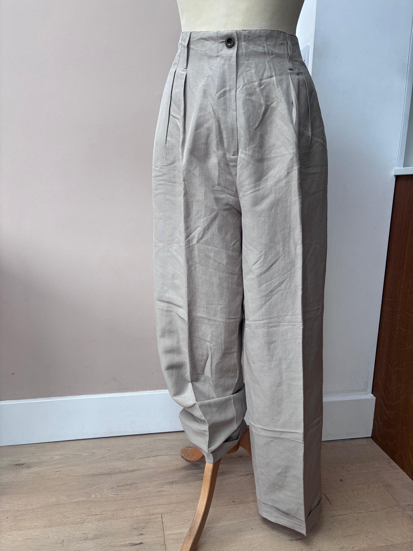 Vintage silk linen mix beige trousers size 14/16