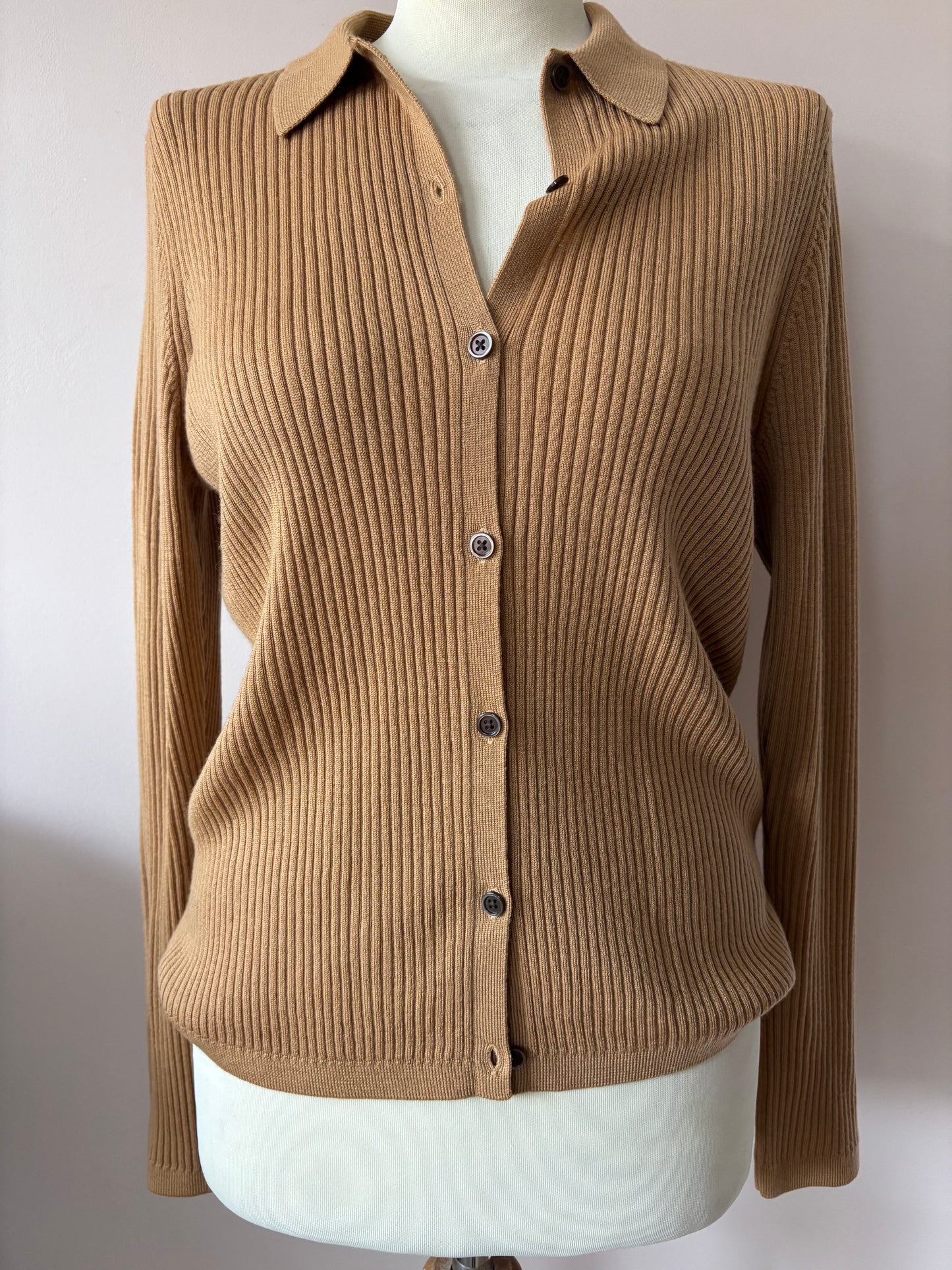 Brown ribbed wool cardigan size 12/14
