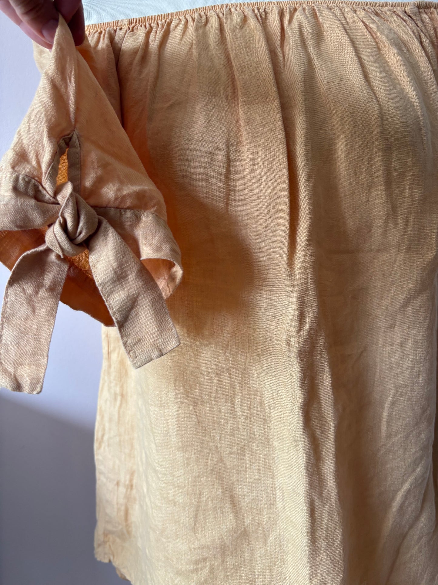 Mustard yellow 100% linen off the shoulder top size Large