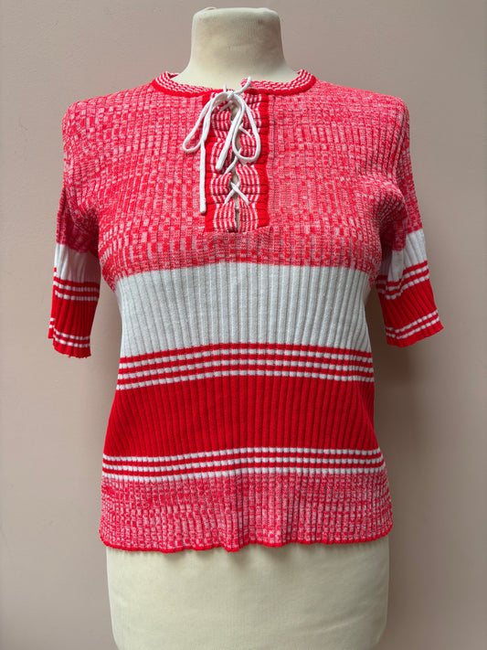 Vintage red white tie neck top size 10