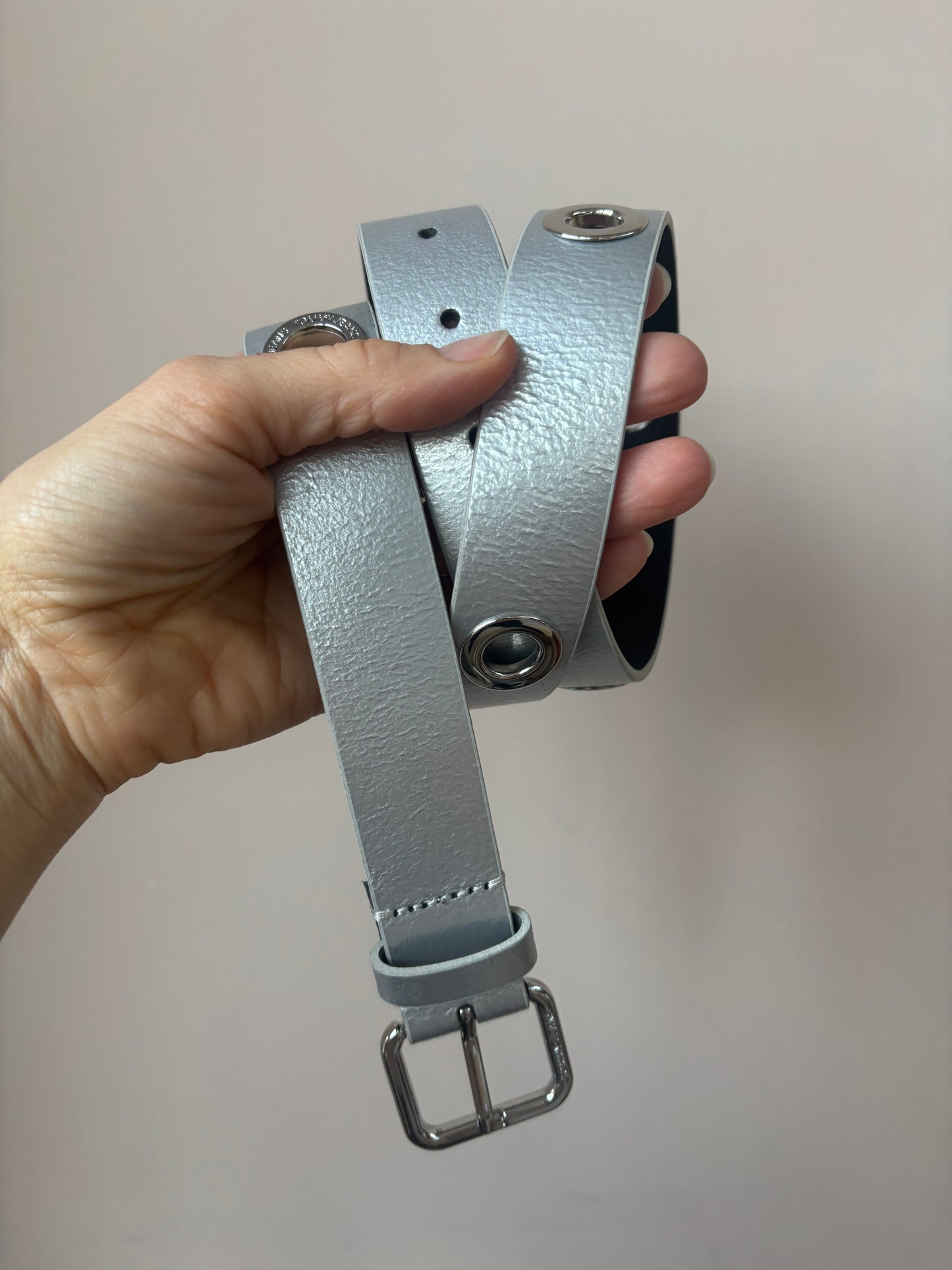 Tommy Jeans Silver leather belt with holes size Small