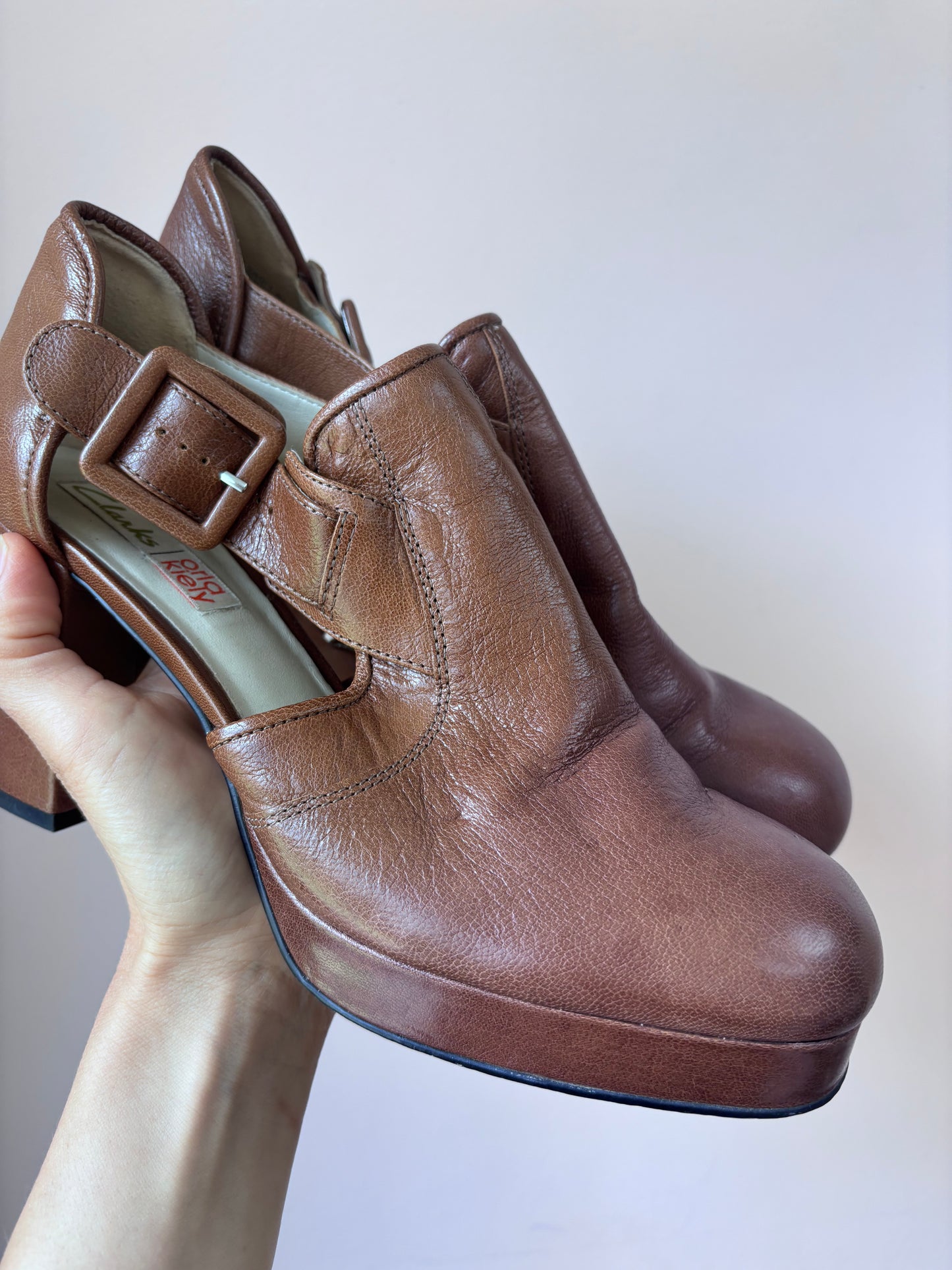 Clarks Orla Kiely brown leather heels size UK5