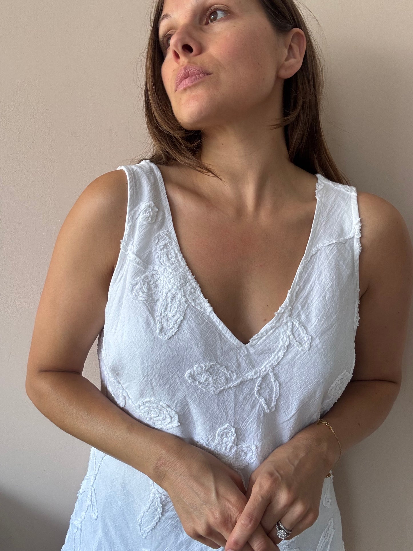 Vintage white 100% cotton embroidered dress size 12-16