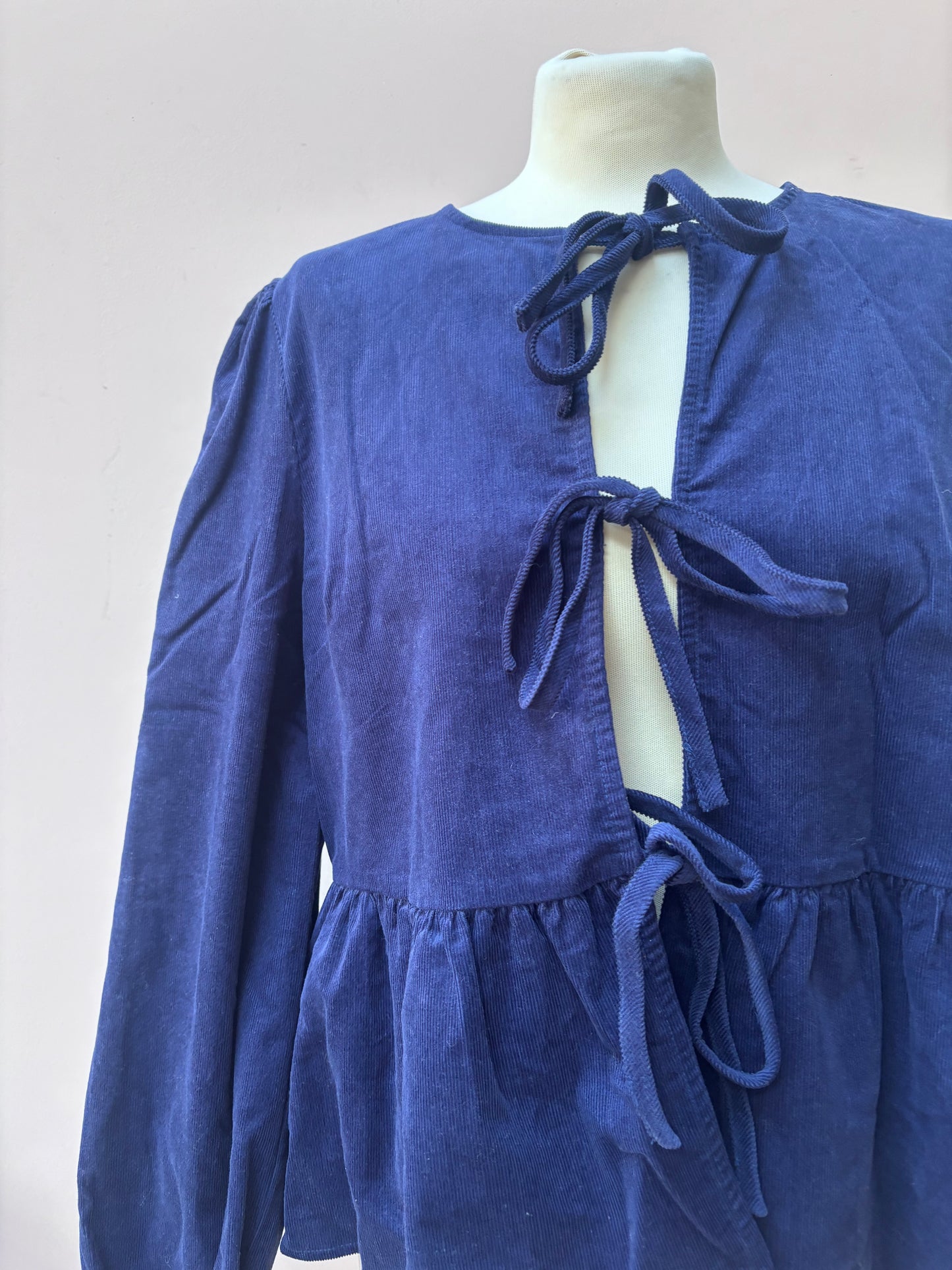 Navy tie front 100% cotton cord top size 14 BNWT