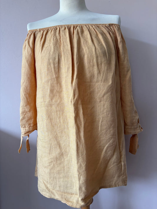 Mustard yellow 100% linen off the shoulder top size Large