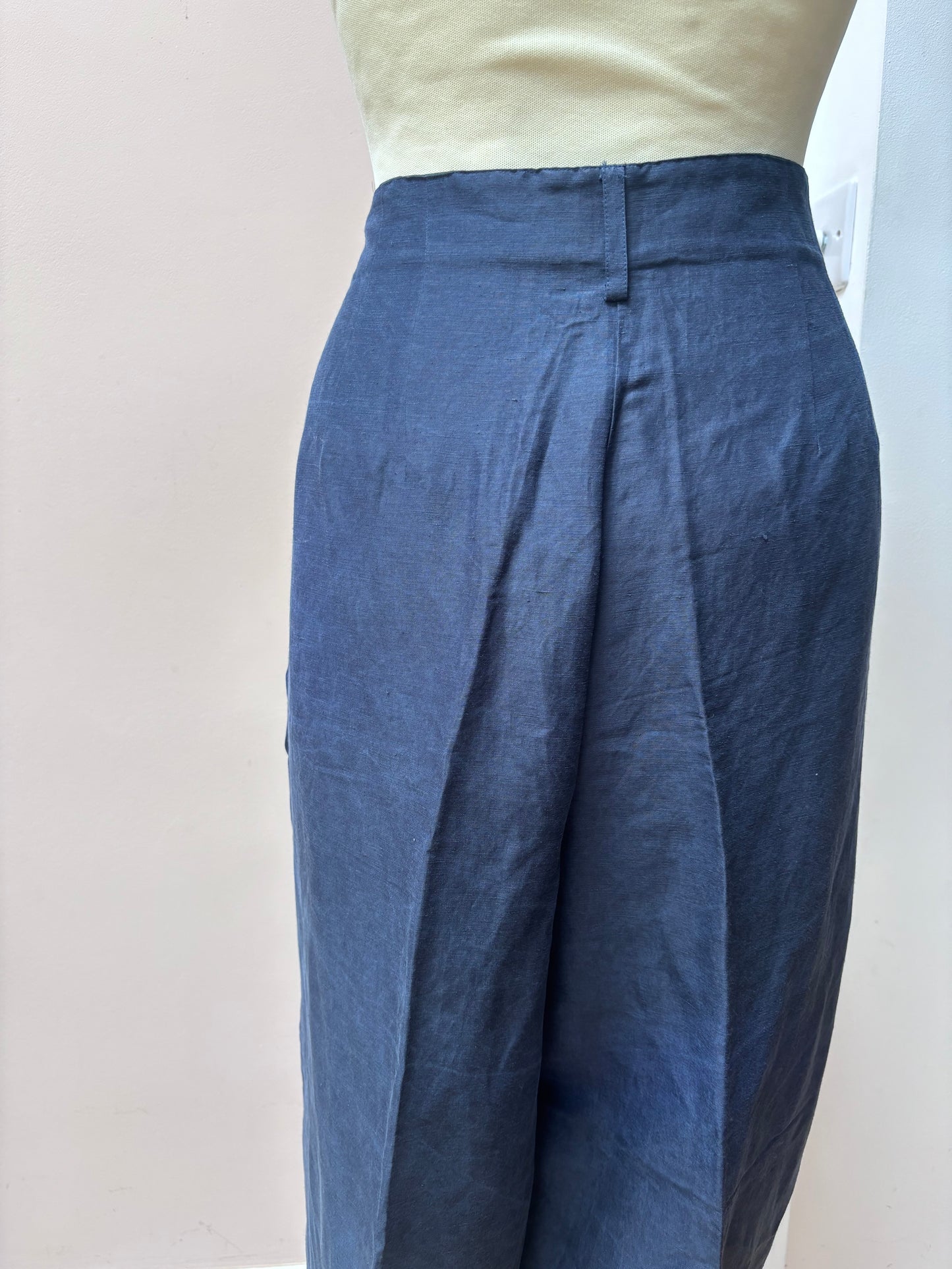 Vintage blue linen and silk mix tapered trousers size 14/16