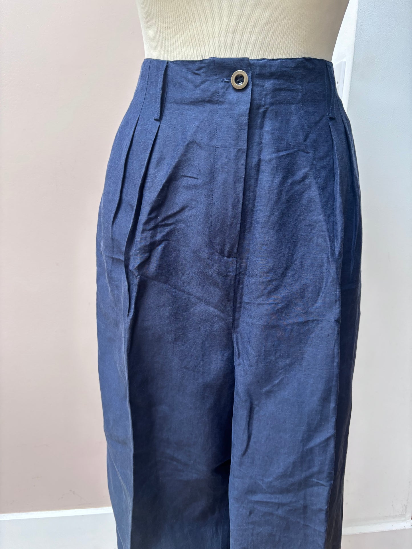 Vintage blue linen and silk mix tapered trousers size 14/16